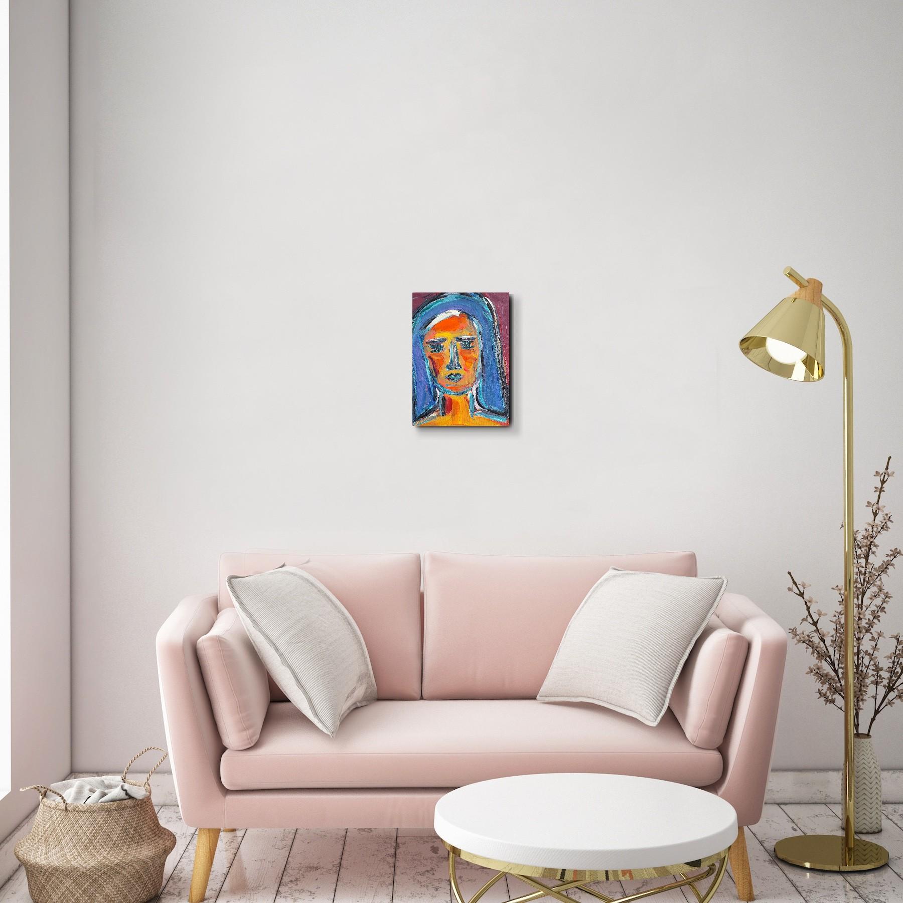 Modern abstract expressionist woman's portrait  on canvas 