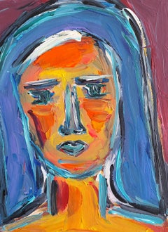 Modernes abstraktes expressionistisches Frauenporträt  auf Leinwand "Shattered Light"