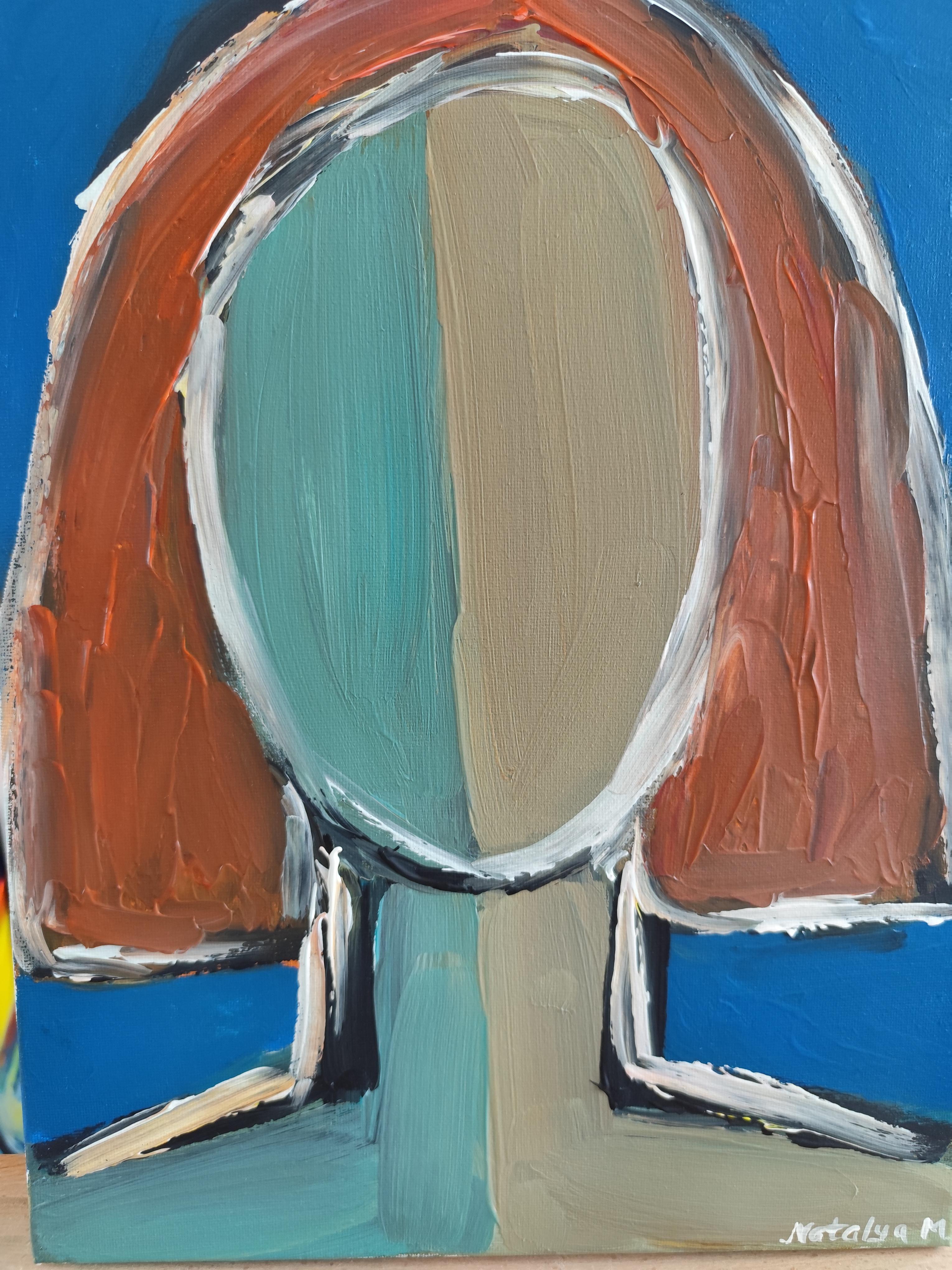 Modern abstract faceless portrait woman acrylic painting canvas 