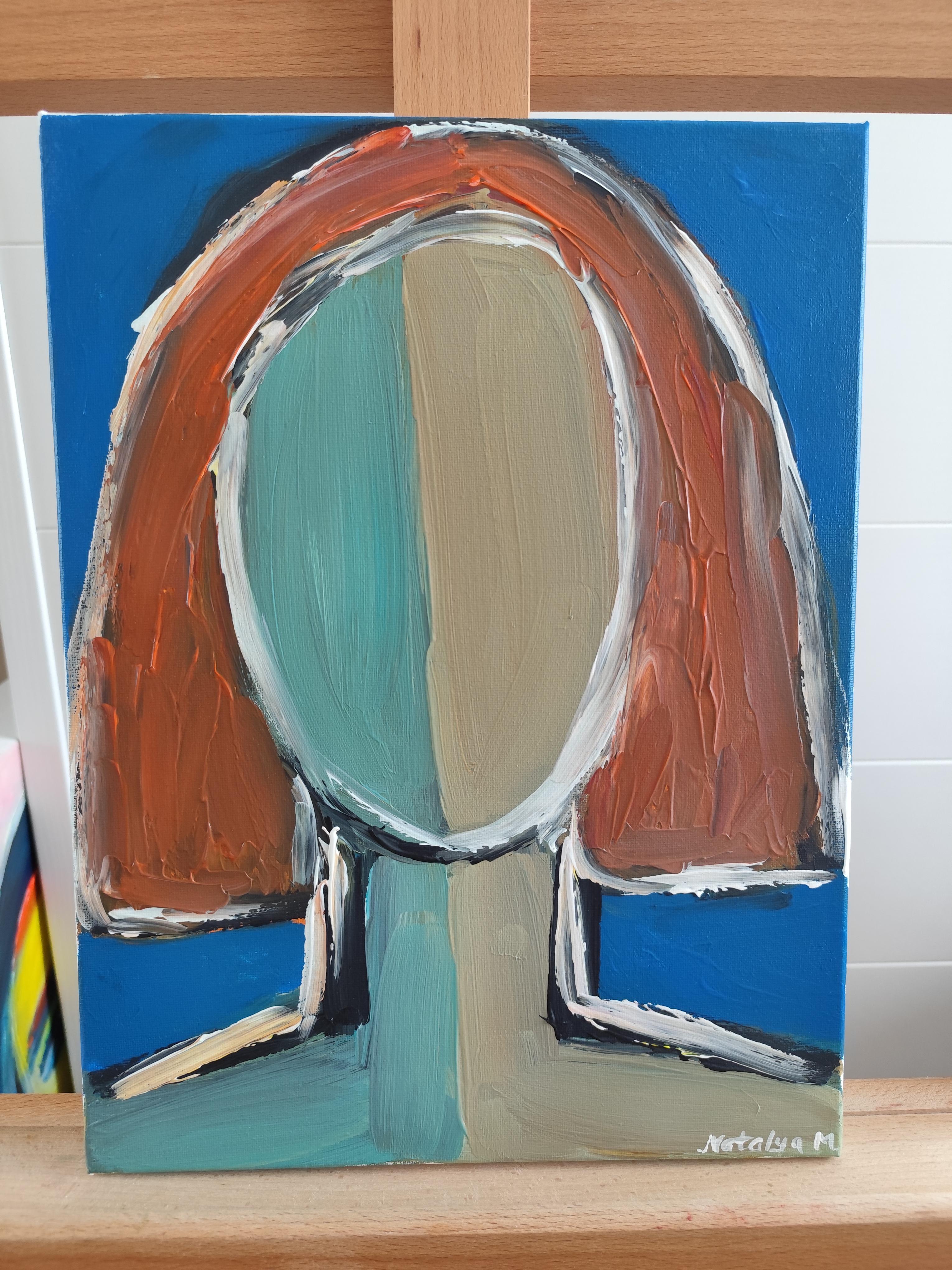 Modern abstract faceless portrait woman acrylic painting canvas 