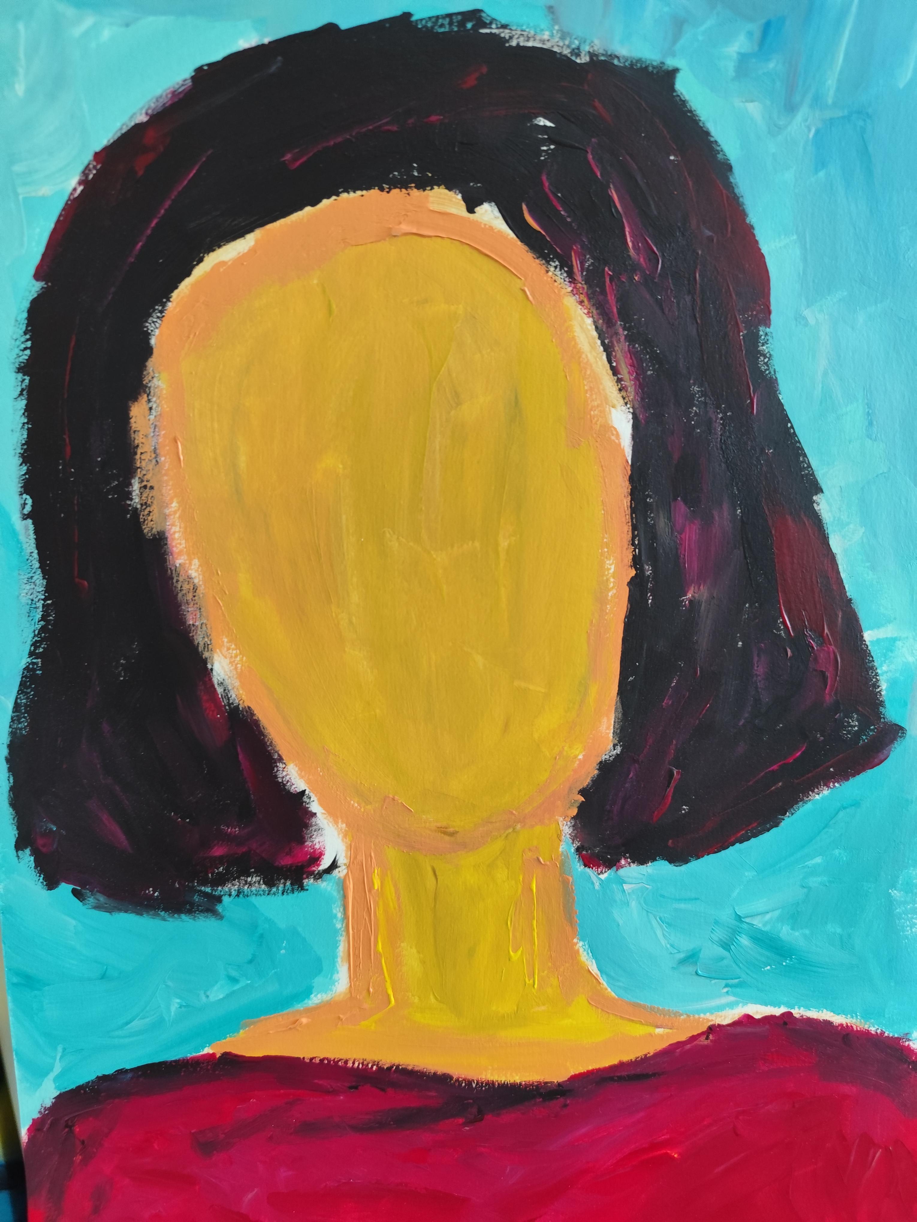 Modern abstract  faceless woman's portrait acrylic on paper 