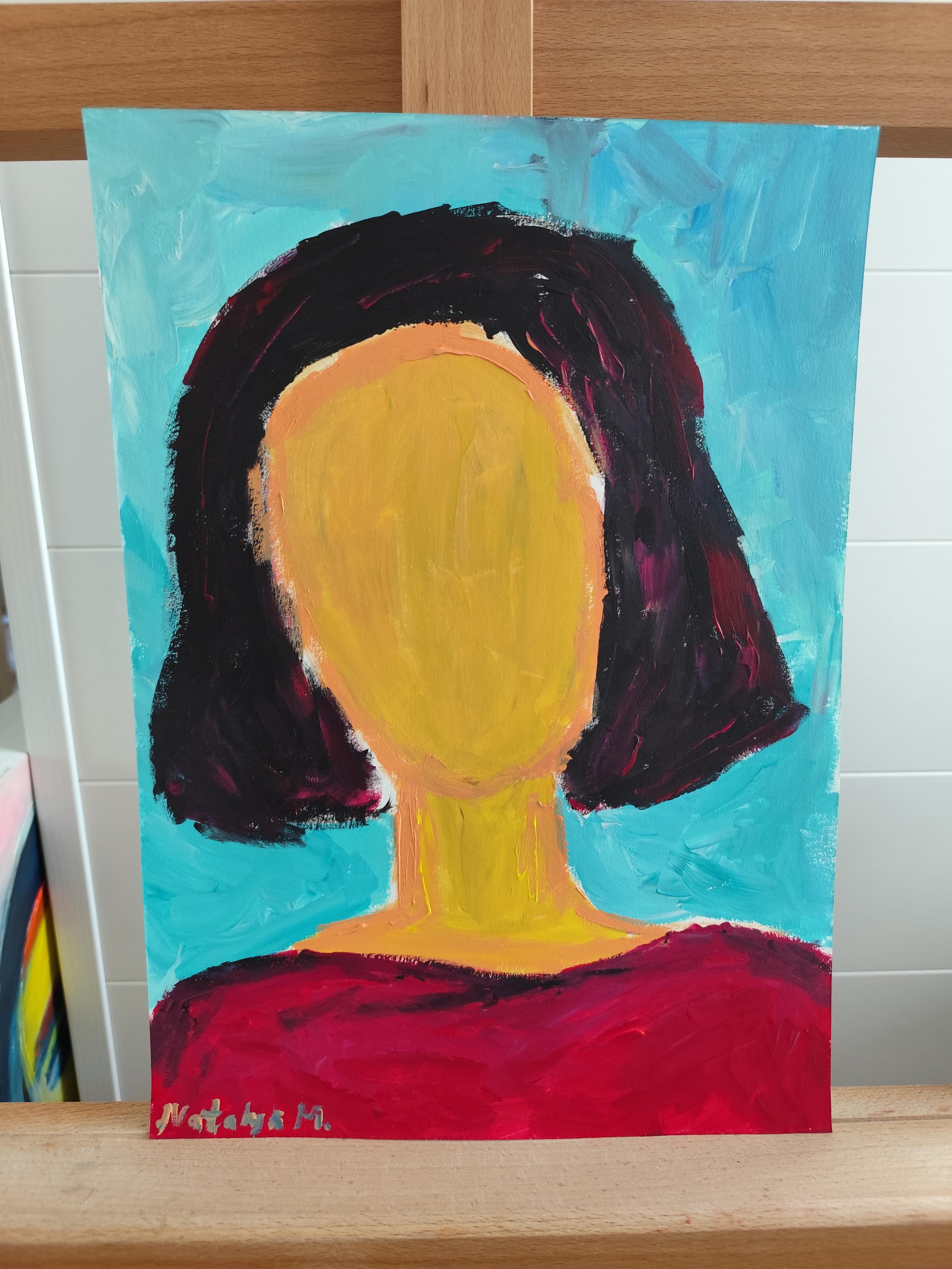 Modern abstract  faceless woman's portrait acrylic on paper 