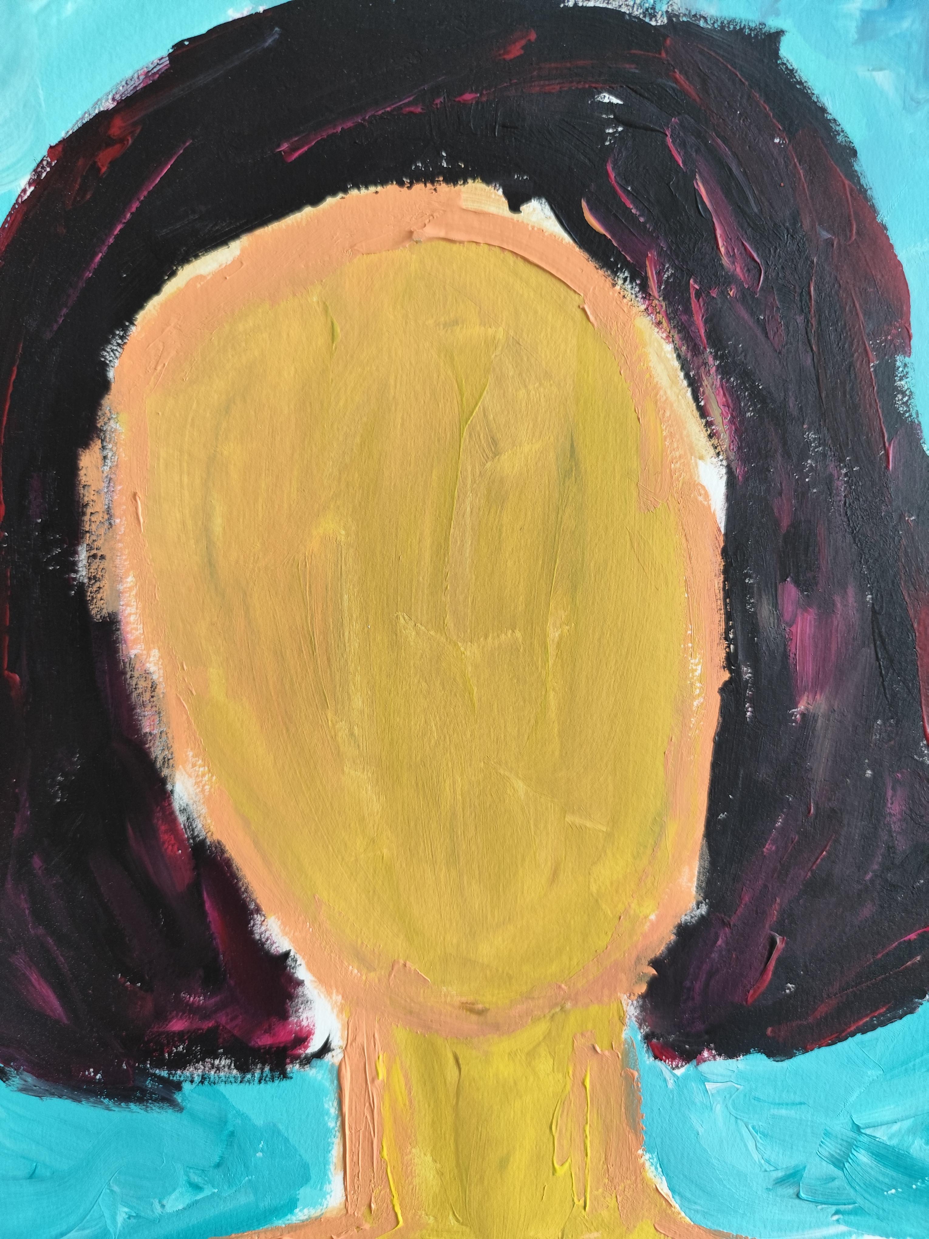 Modern abstract  faceless woman's portrait acrylic on paper 