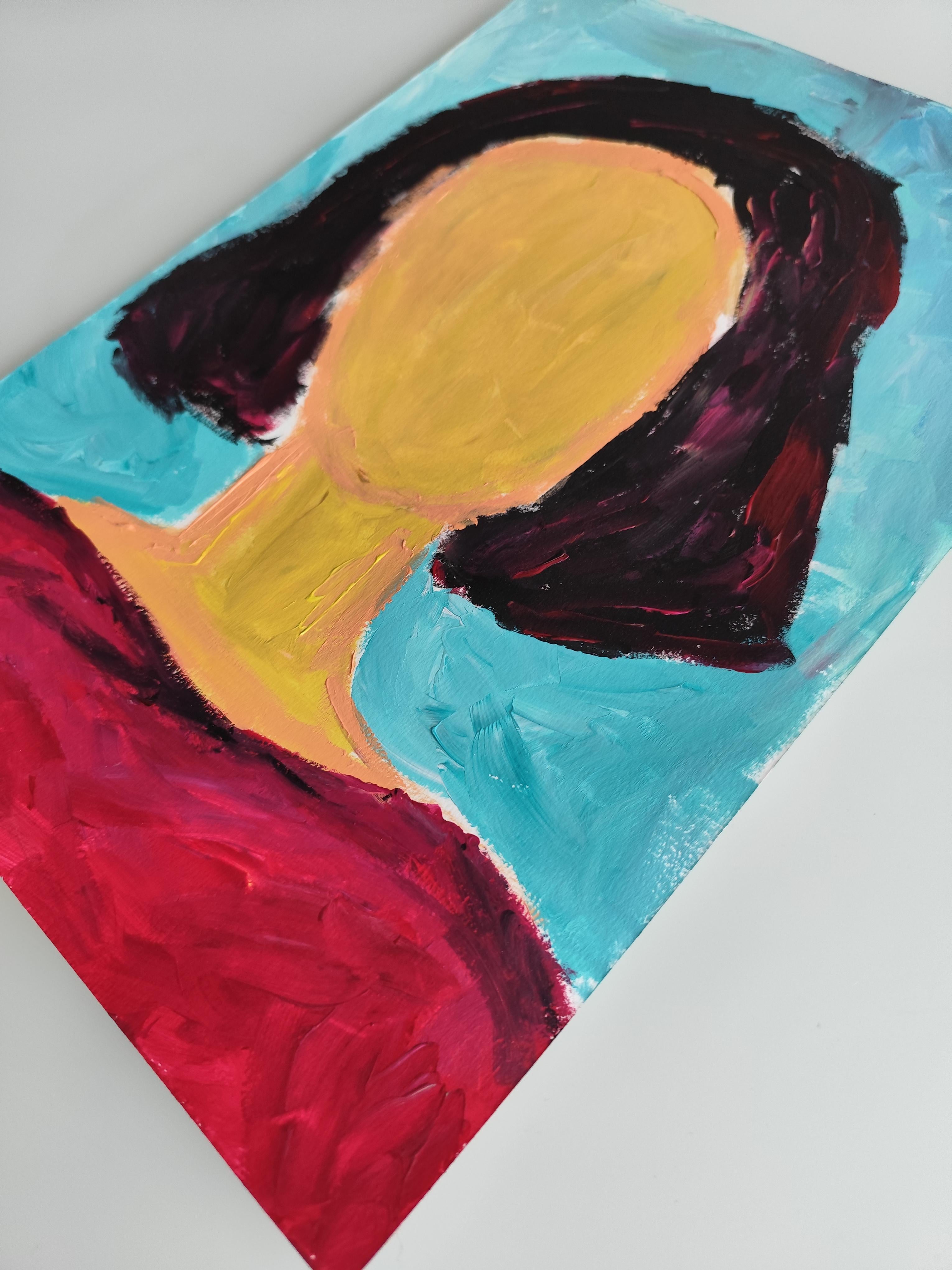Modern abstract  faceless woman's portrait acrylic on paper 