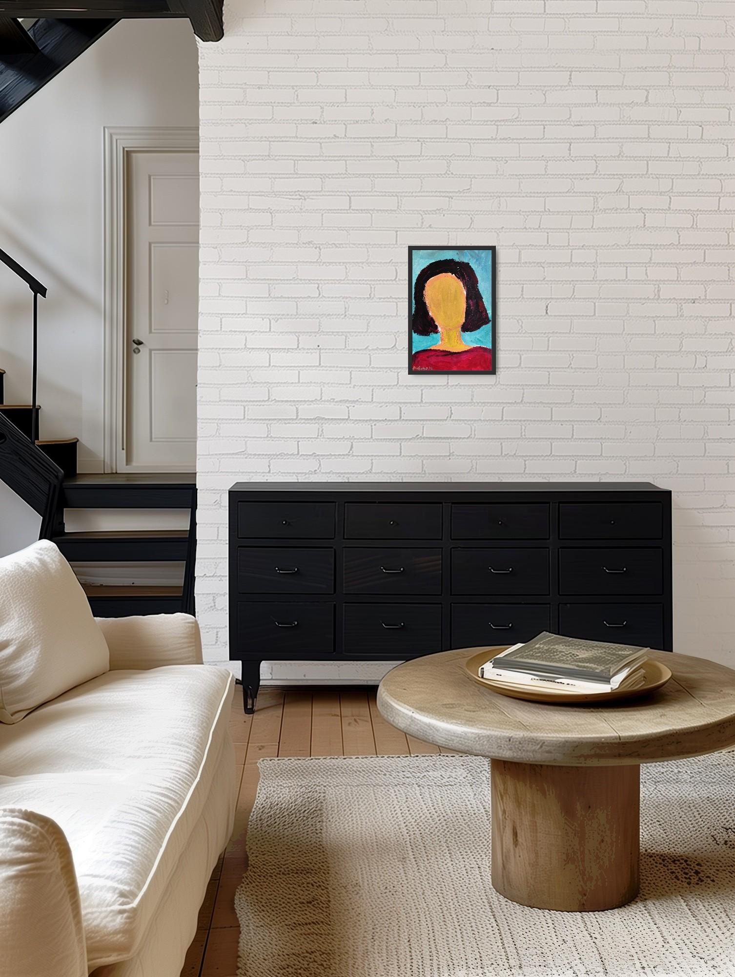 Modern abstract  faceless woman's portrait acrylic on paper 