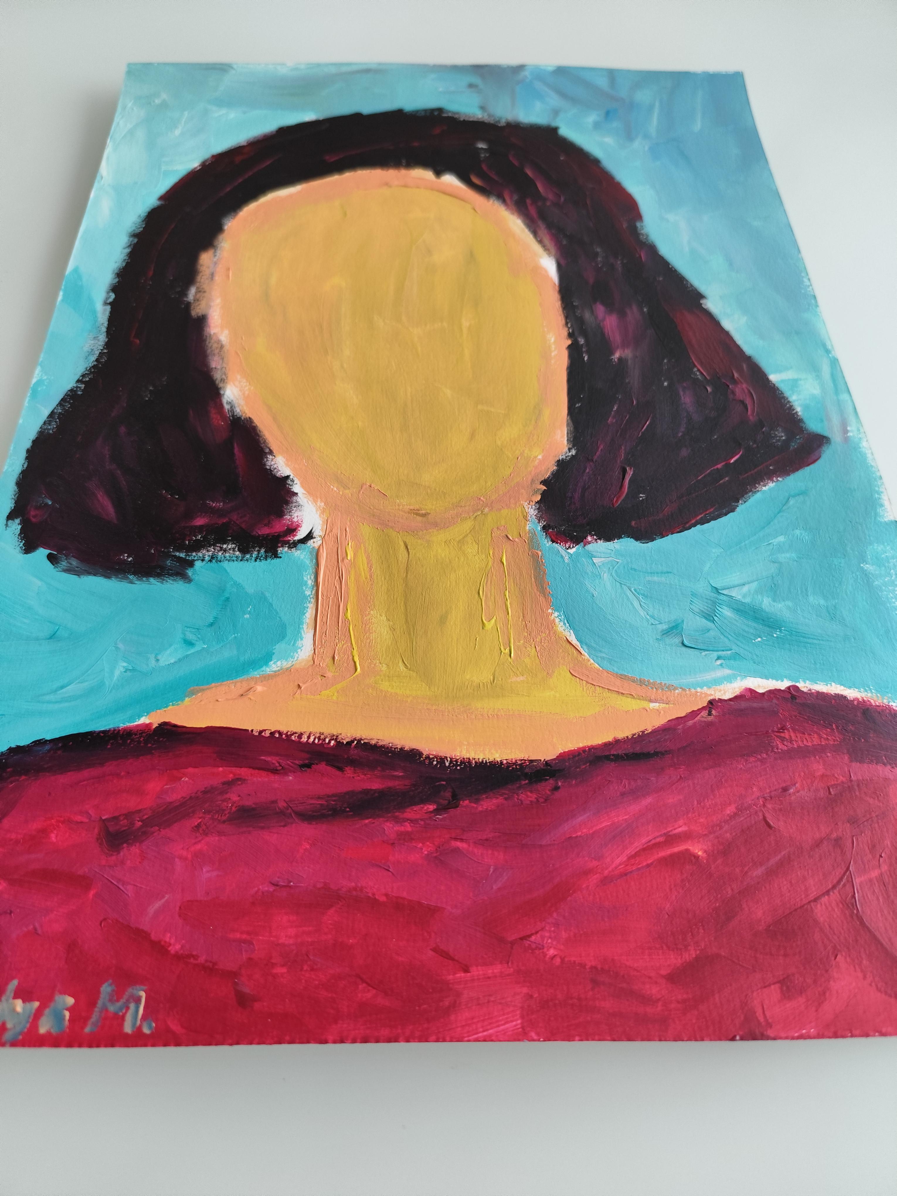 Modern abstract  faceless woman's portrait acrylic on paper 