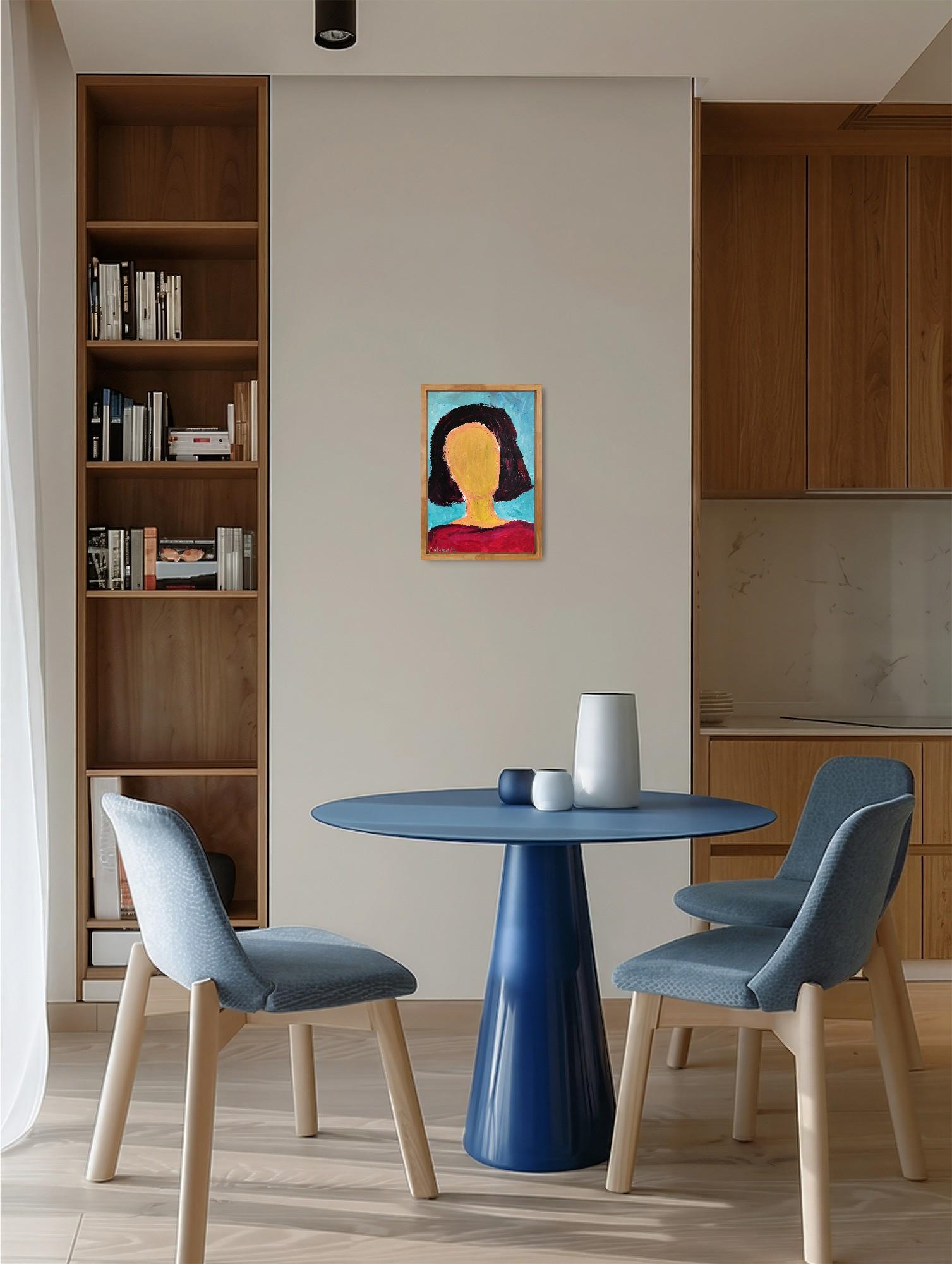 Modern abstract  faceless woman's portrait acrylic on paper 