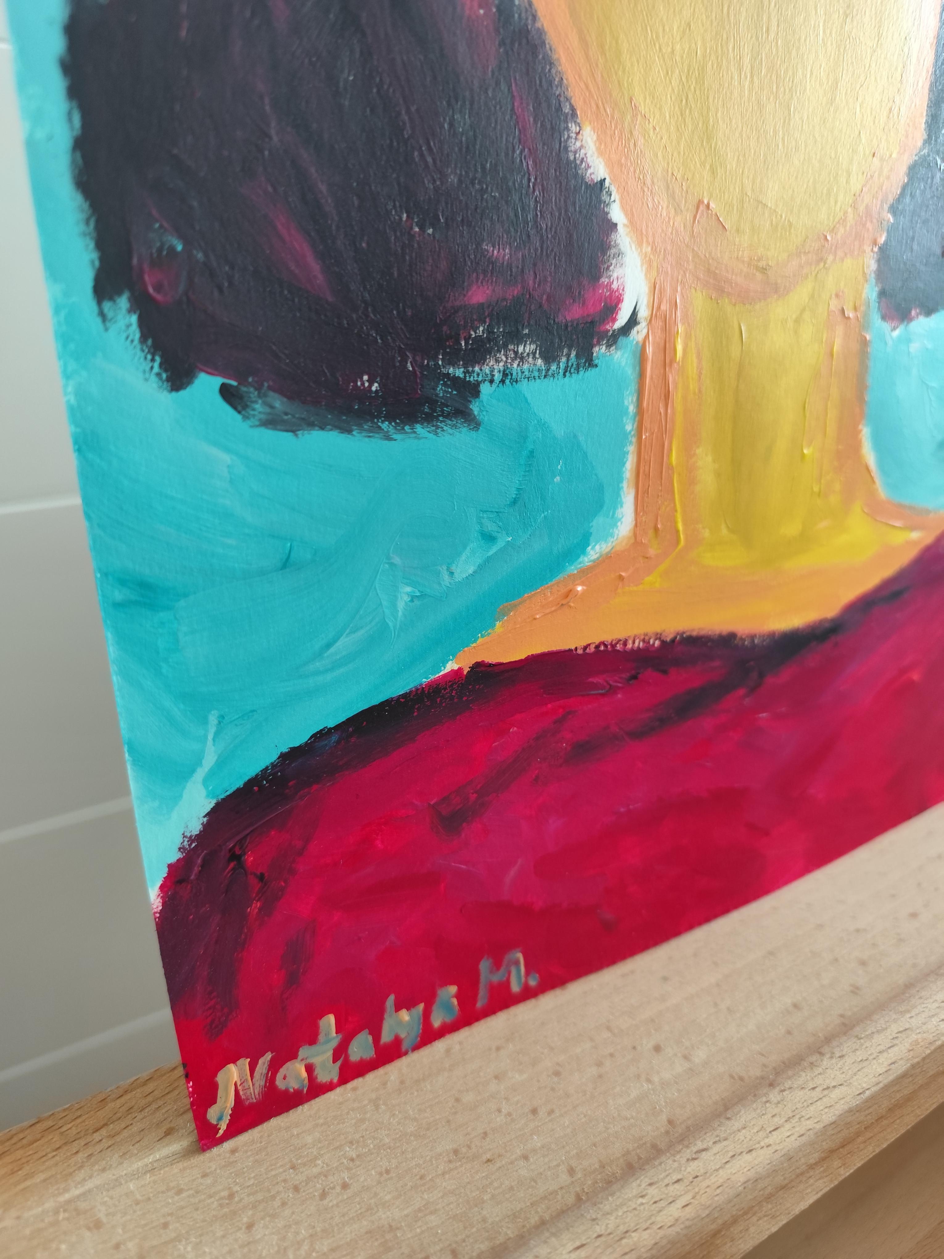 Modern abstract  faceless woman's portrait acrylic on paper 