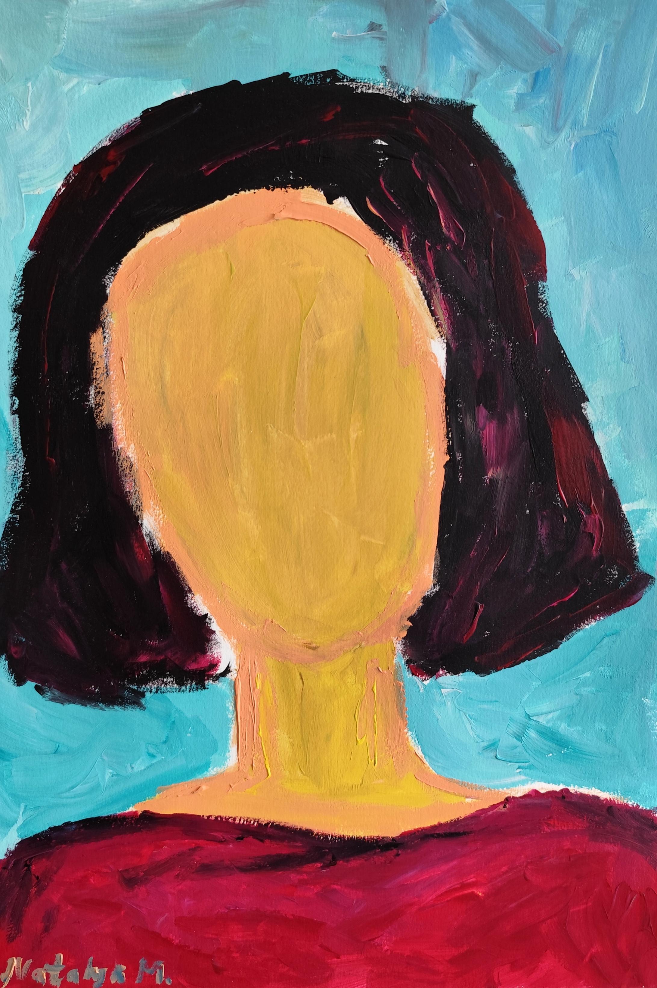 Modern abstract  faceless woman's portrait acrylic on paper "Radiant Being"