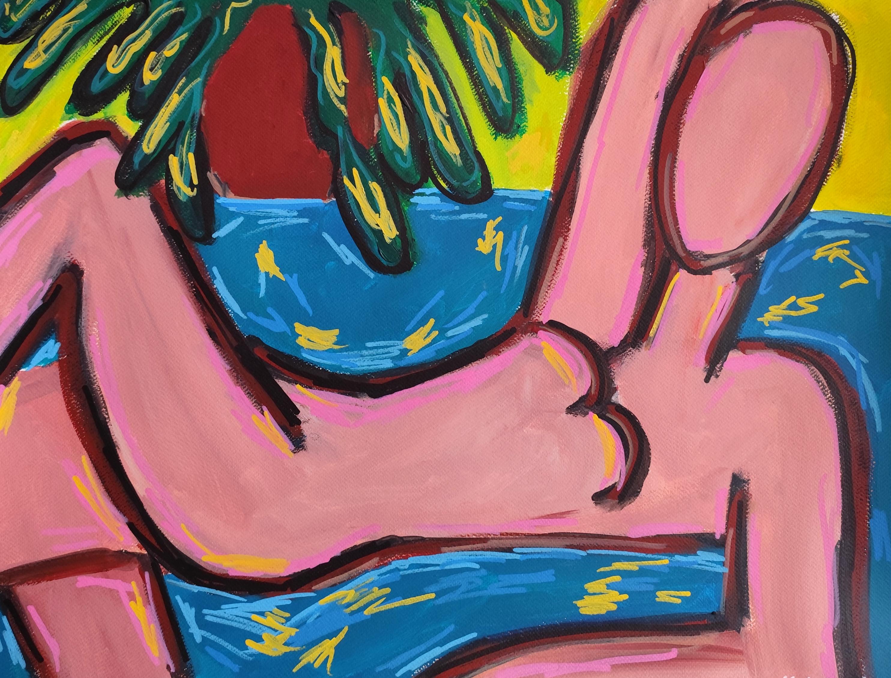Modern abstract figurative woman's portrait painting "Dreaming in serenity"