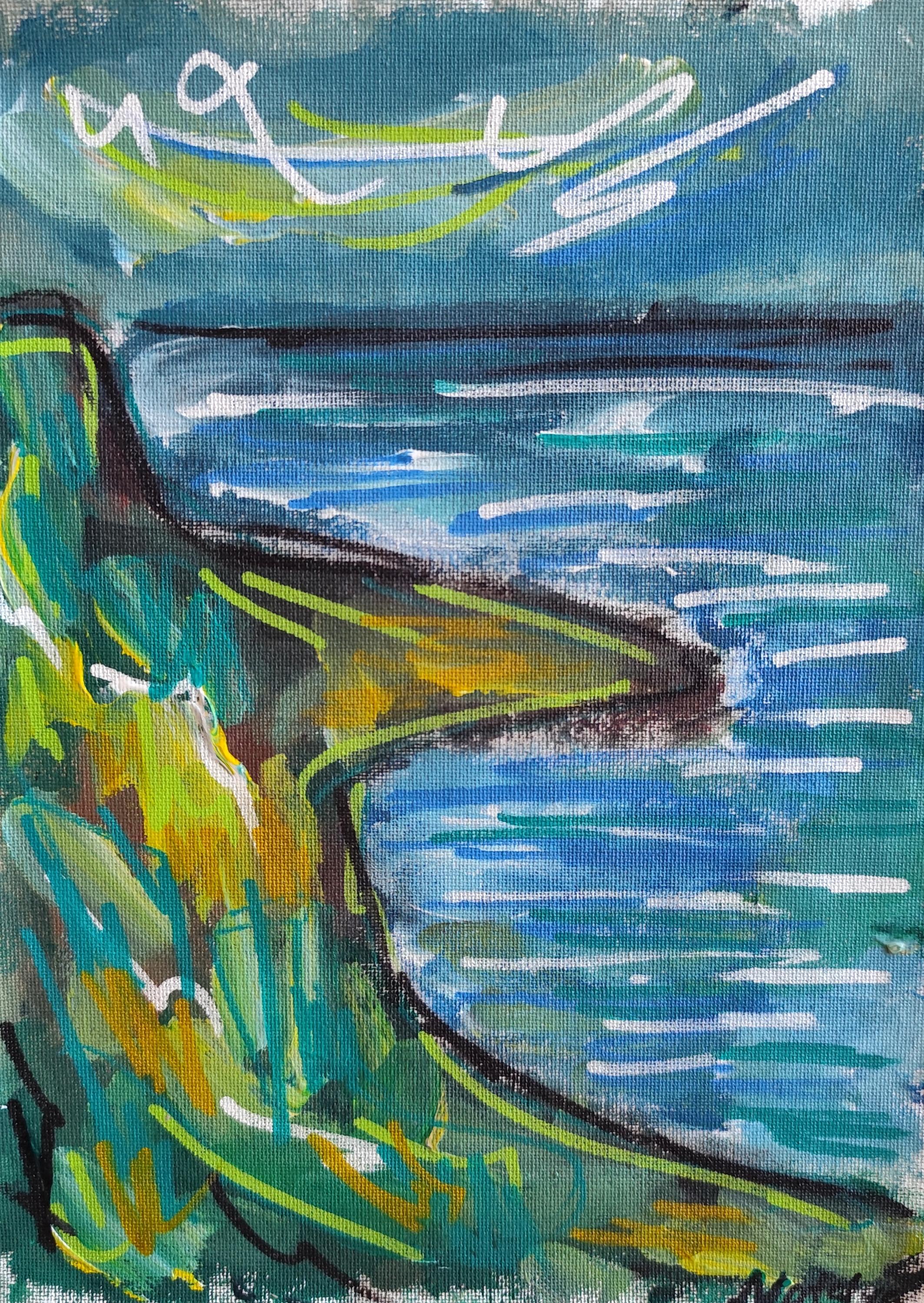 Abstrait moderne Impressionniste paysage marin peinture côtière "Echos du rivage"