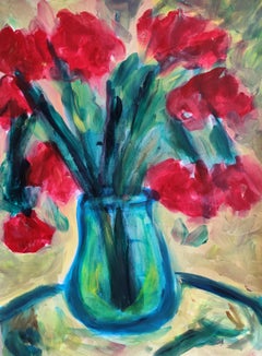 Abstrait moderne Impressionniste nature morte peinture florale "Roses en silence"
