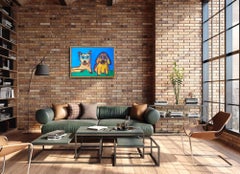 Modern large abstract  animal figurative portrait of two dogs "Faithful Duo"