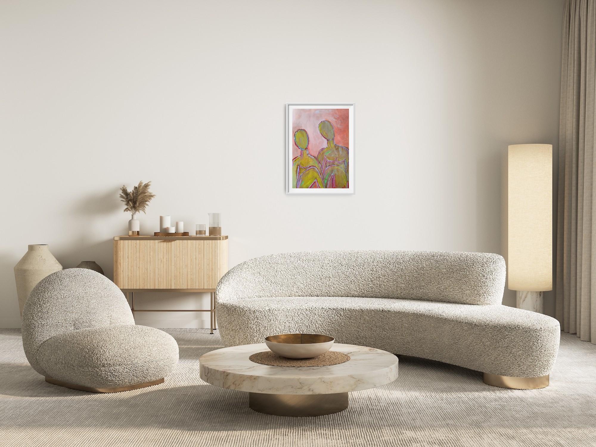 Modern large abstract figurative acrylic painting of two women 