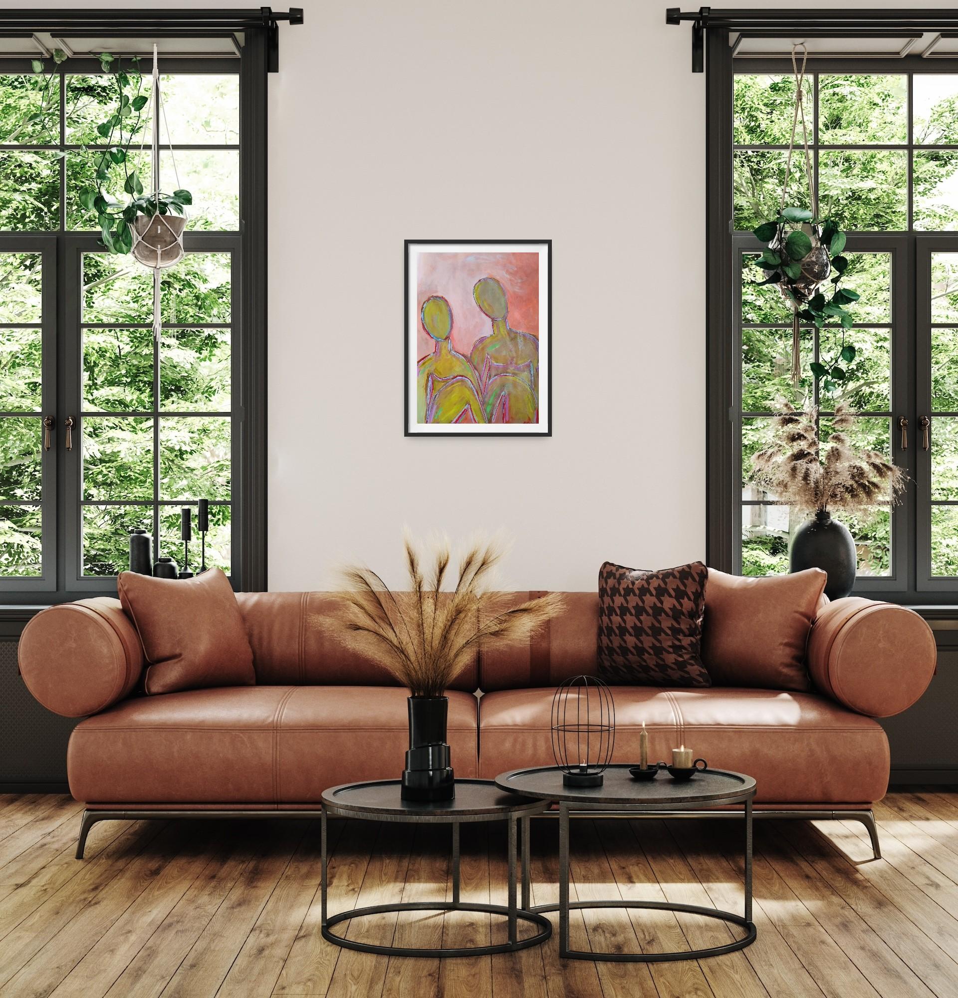 Modern large abstract figurative acrylic painting of two women 