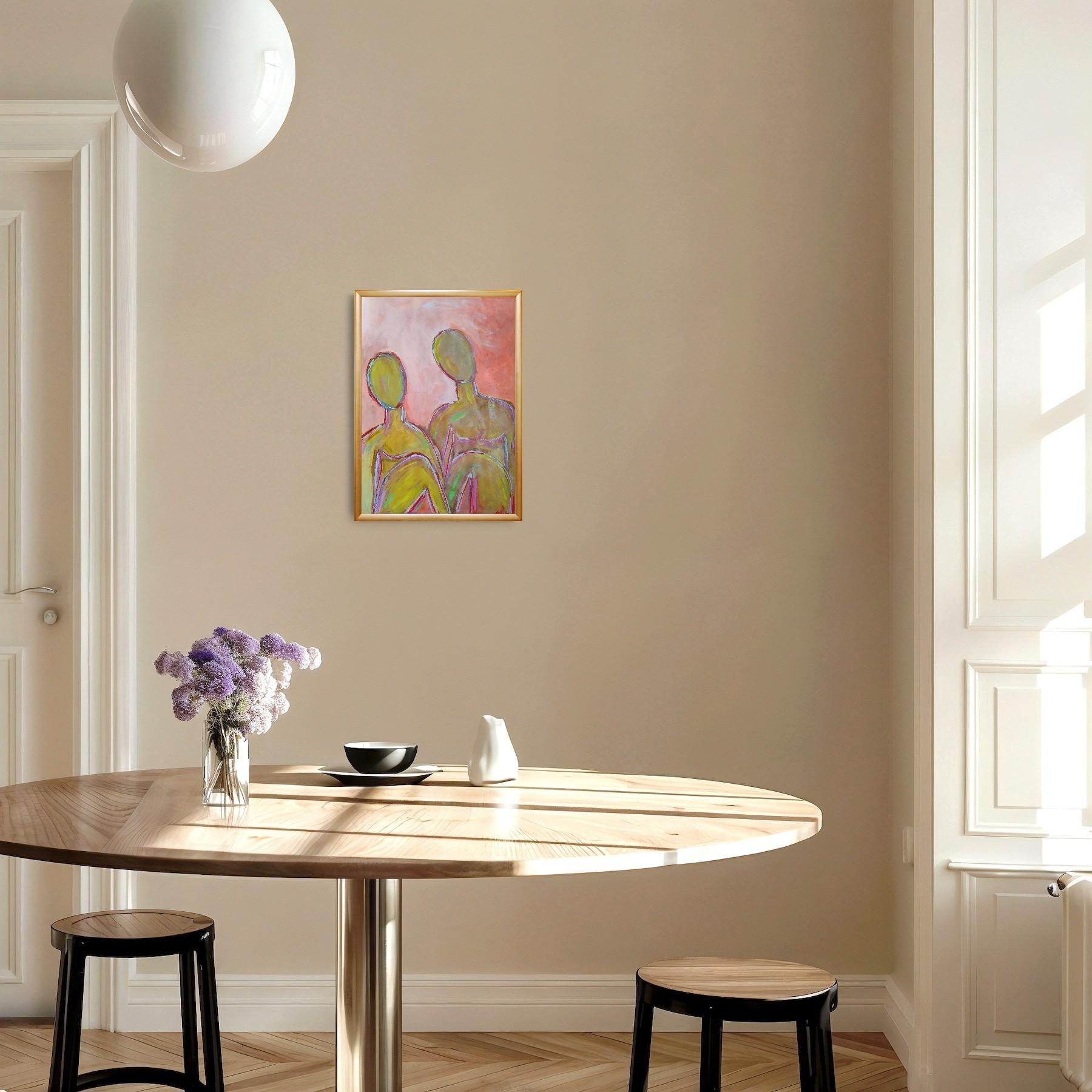 Modern large abstract figurative acrylic painting of two women 