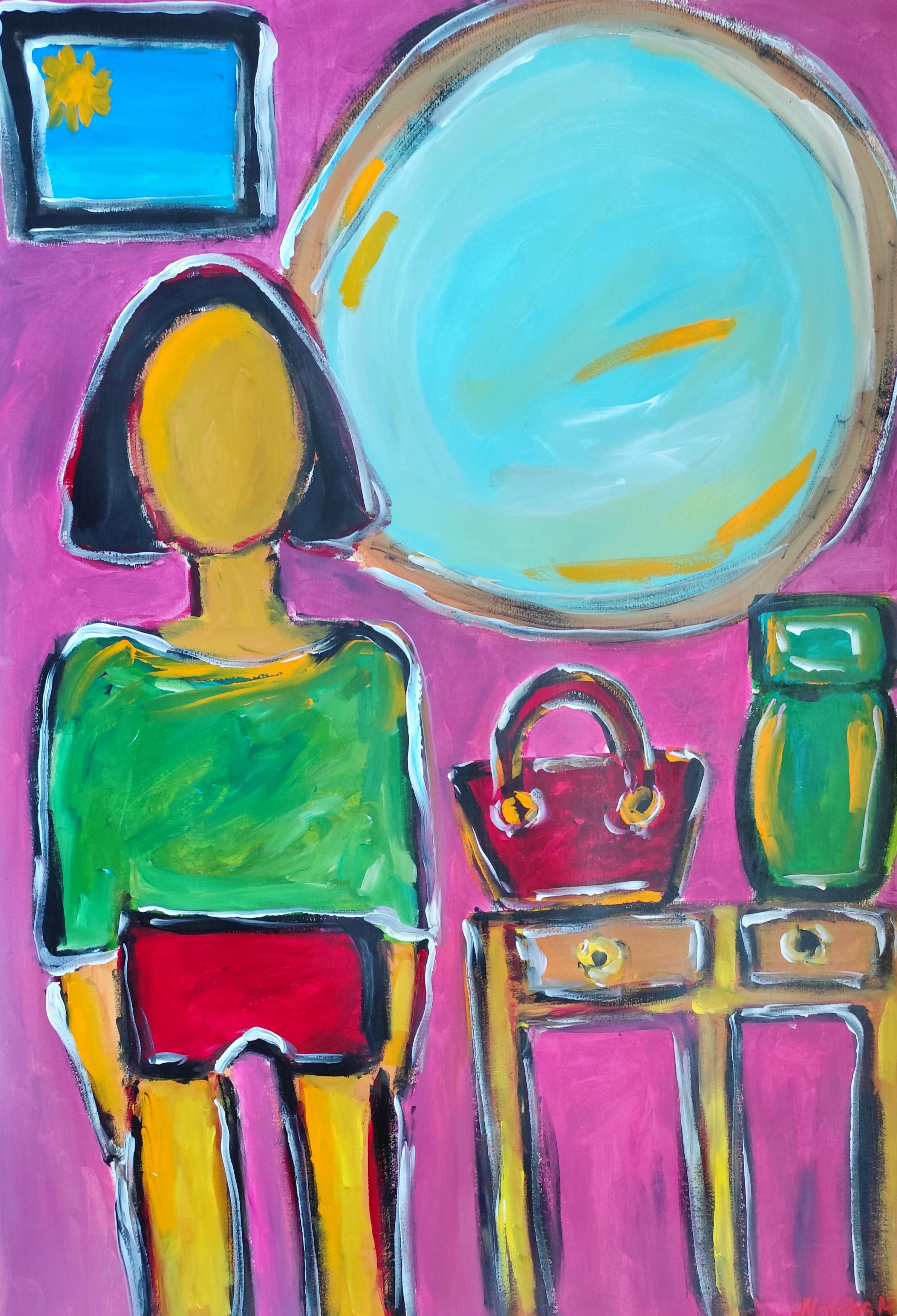 Moderne große abstrakte figurative  Gemälde einer Frau "Identität im Stillleben"