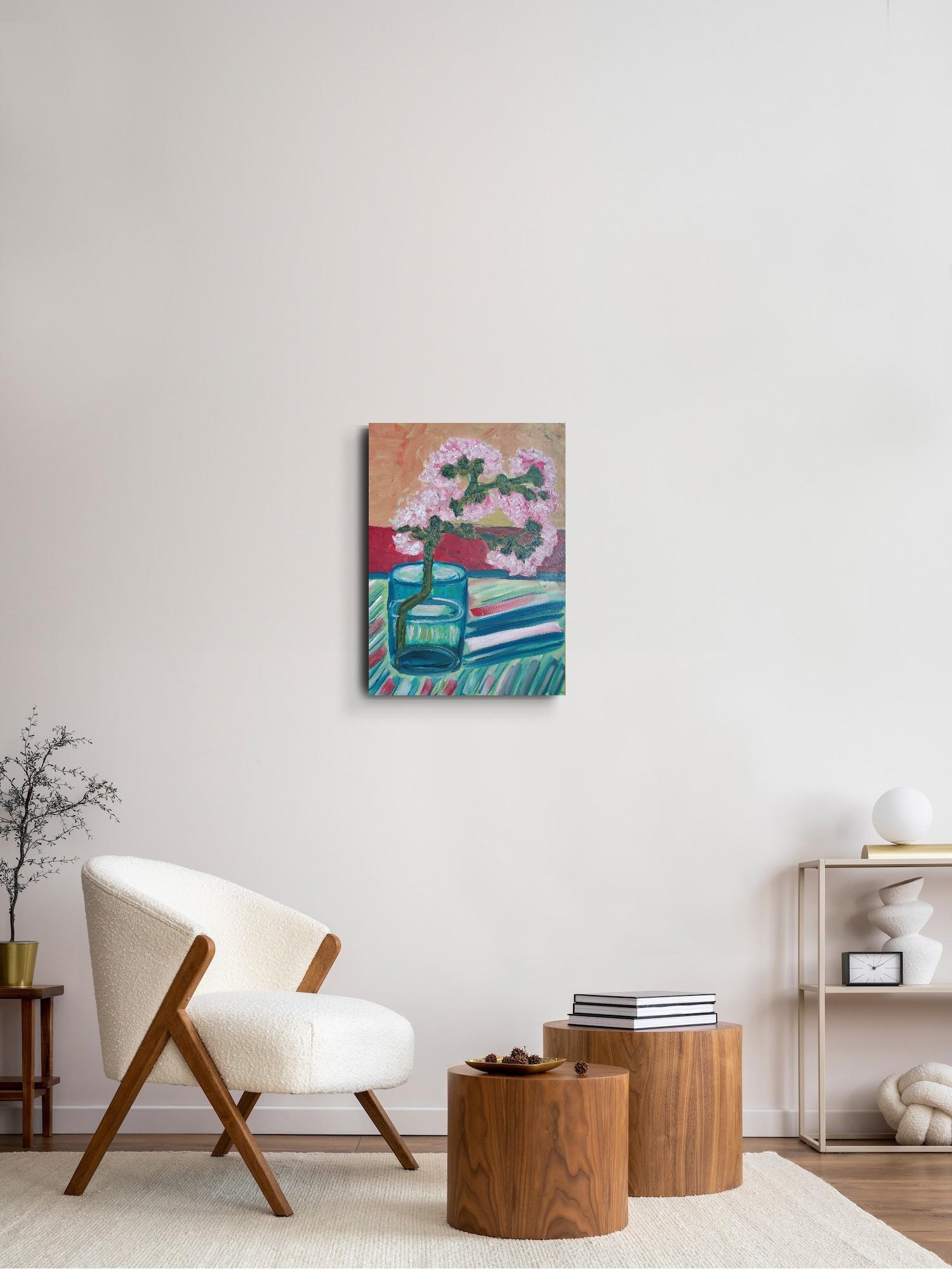 Quadro ad olio impressionista contemporaneo di fiori di mandorlo di ispirazione Van Gogh - Painting Impressionismo di Mougenot Natalya
