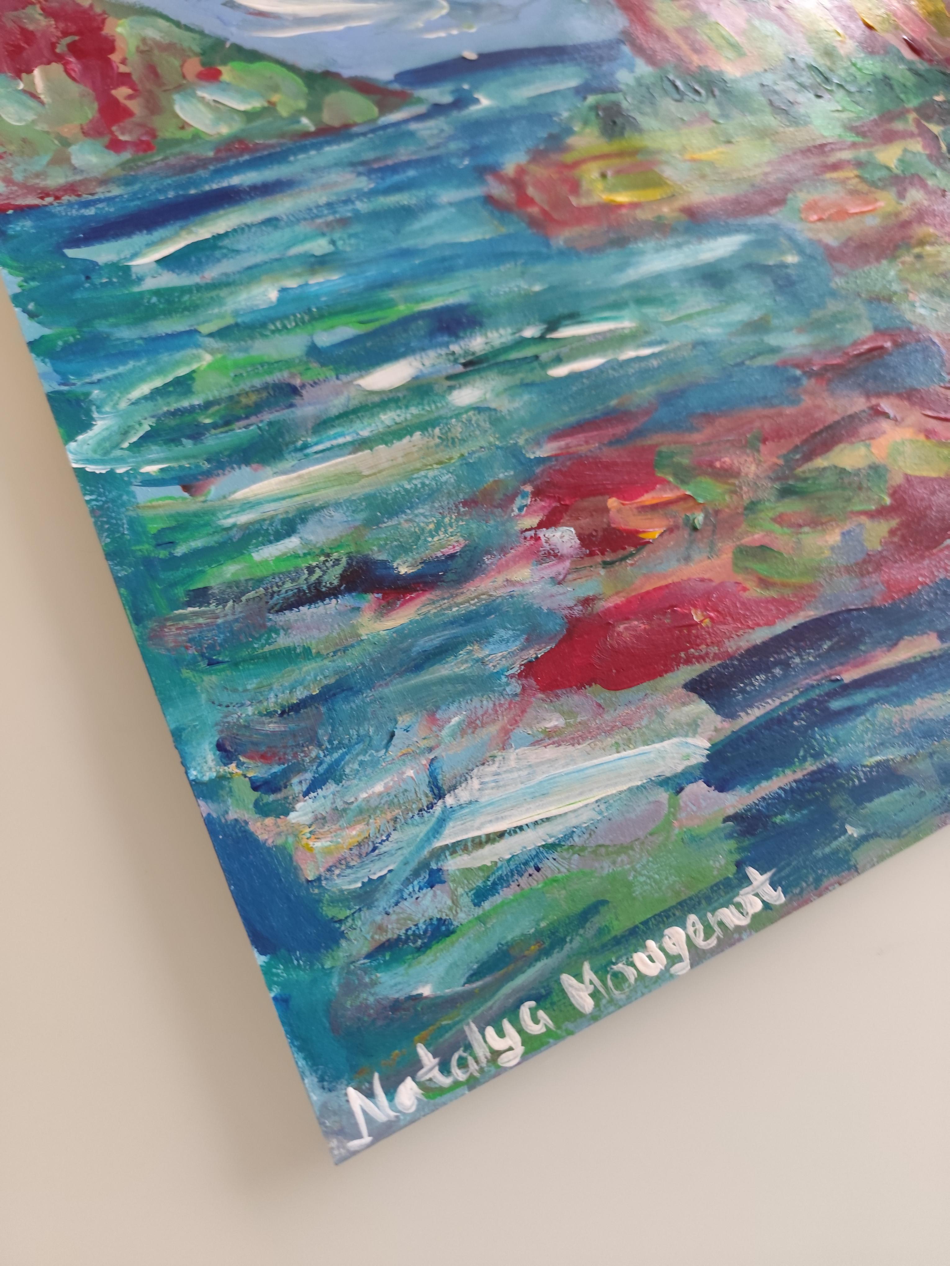 Pittura acrilica astratta di paesaggio espressivo su carta 