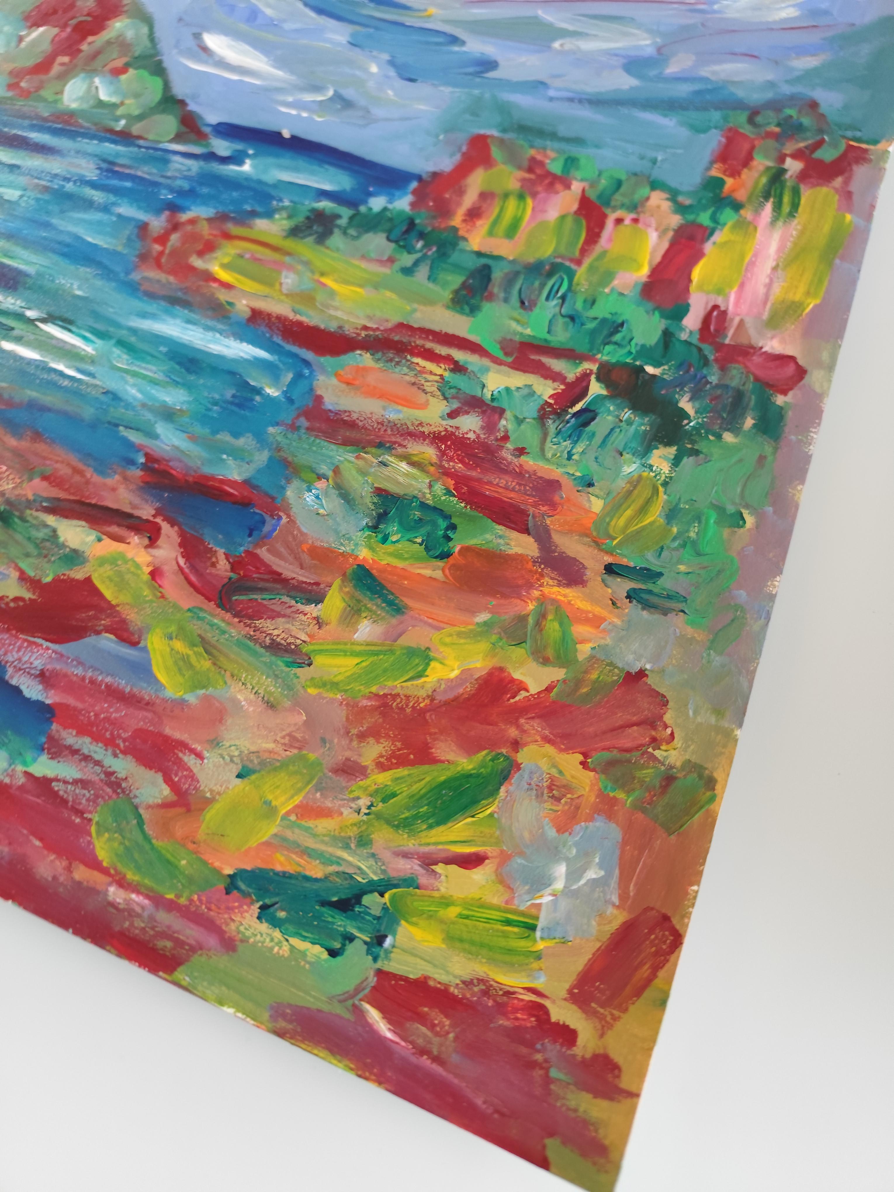 Pittura acrilica astratta di paesaggio espressivo su carta 