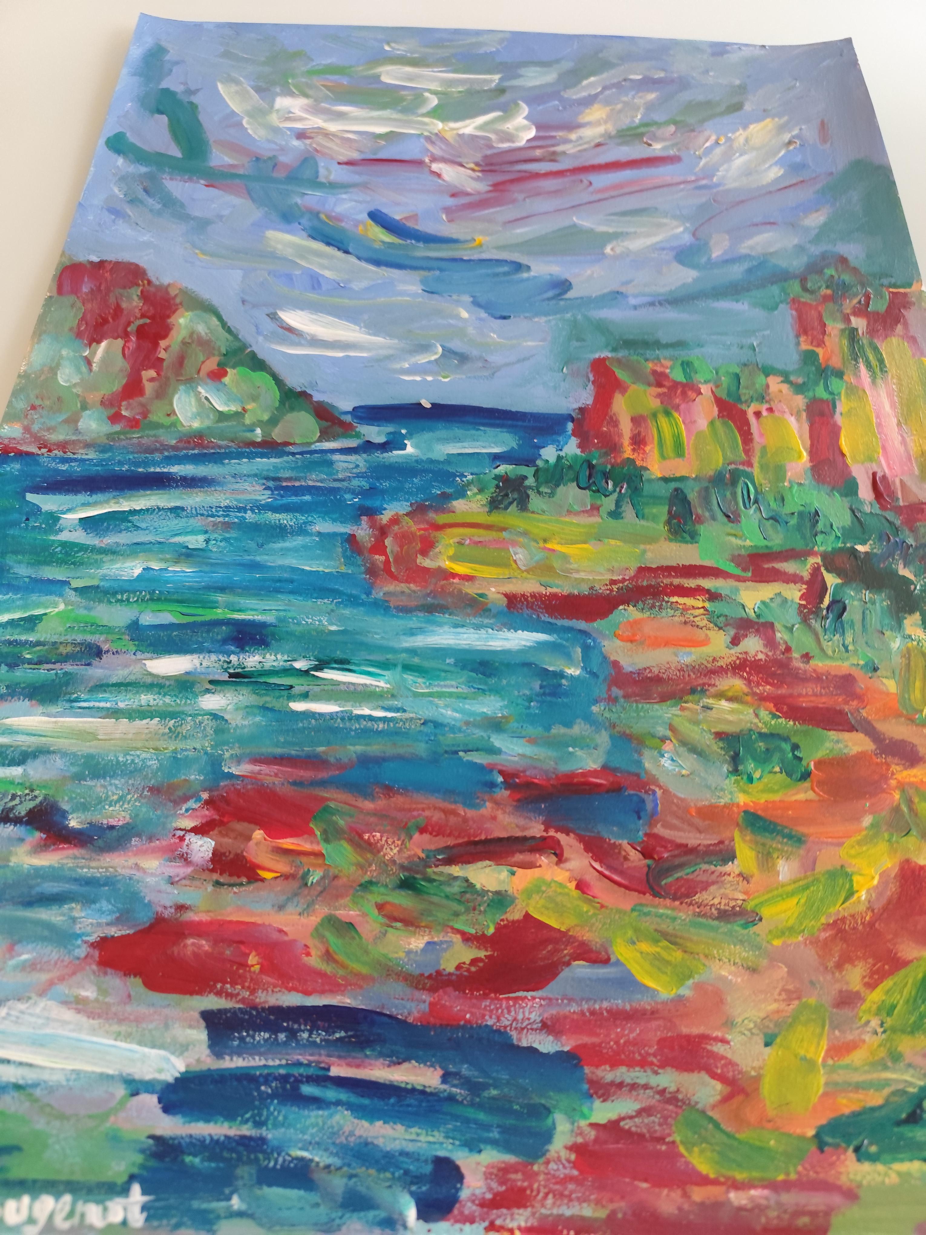 Pittura acrilica astratta di paesaggio espressivo su carta 