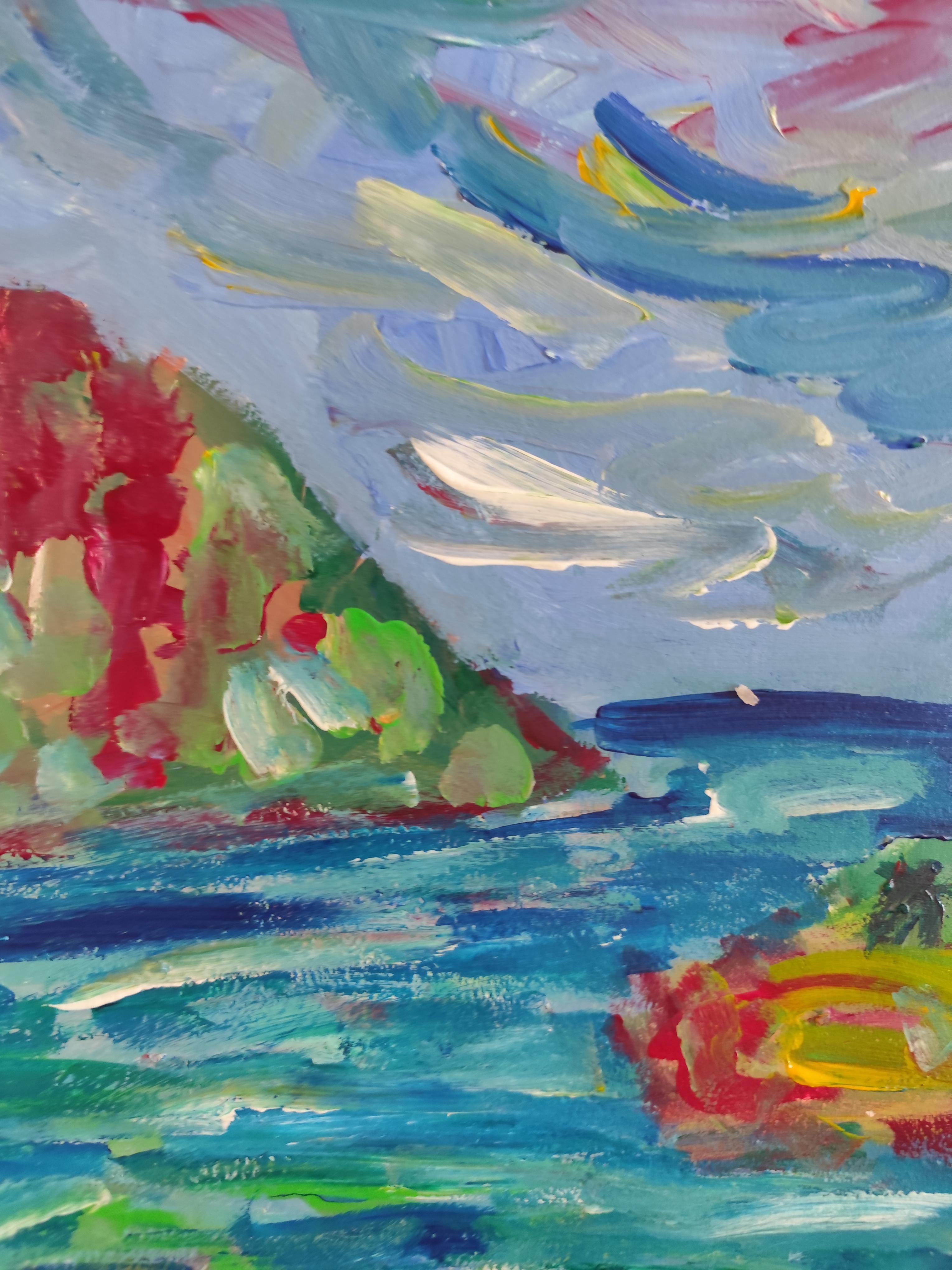 Pittura acrilica astratta di paesaggio espressivo su carta 