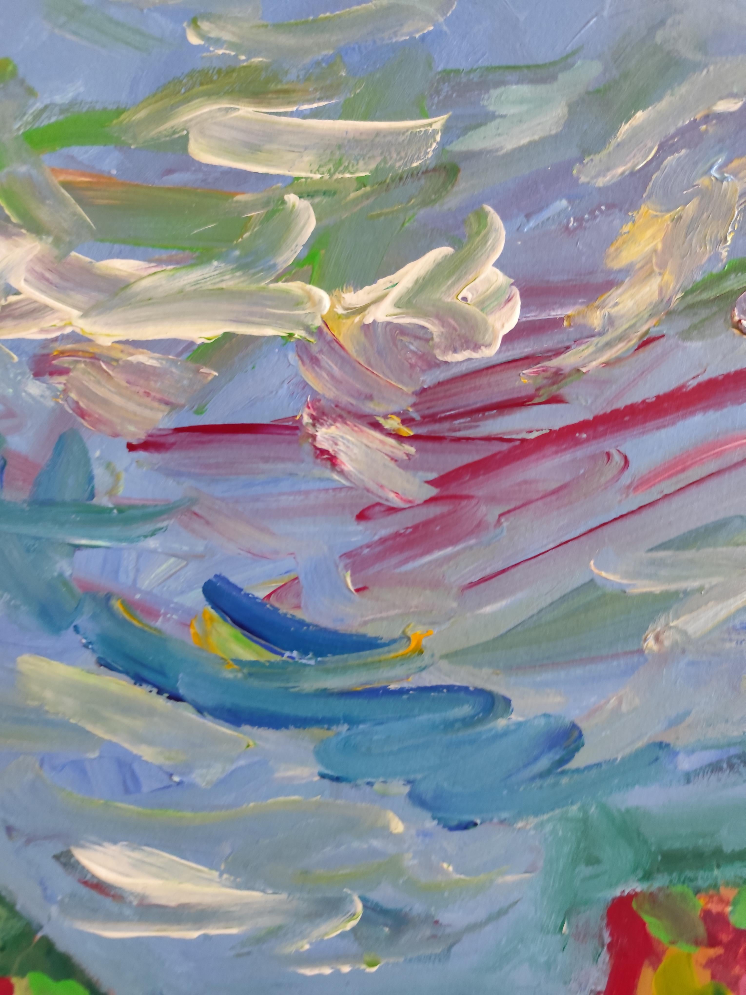 Pittura acrilica astratta di paesaggio espressivo su carta 