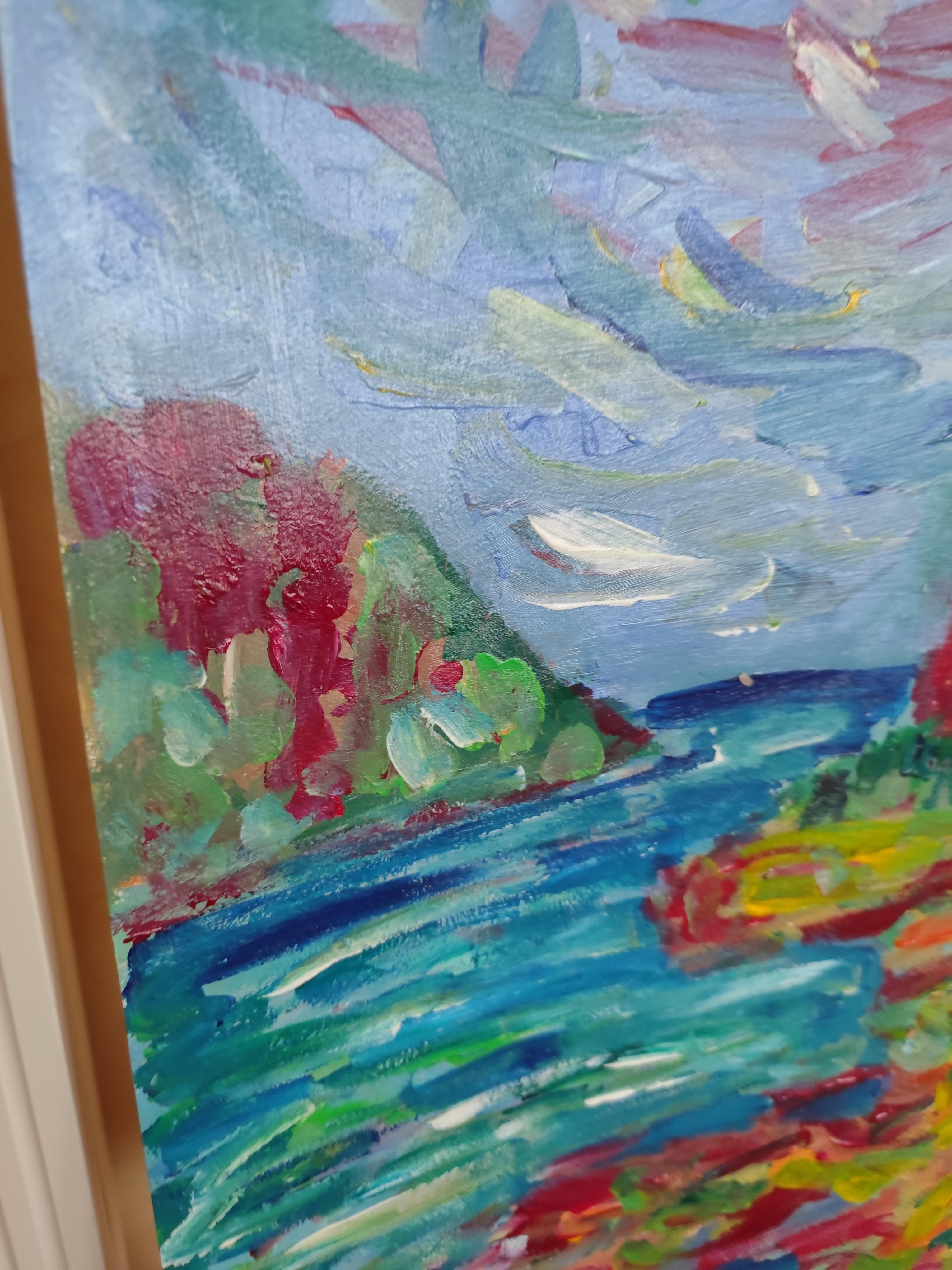 Pittura acrilica astratta di paesaggio espressivo su carta 