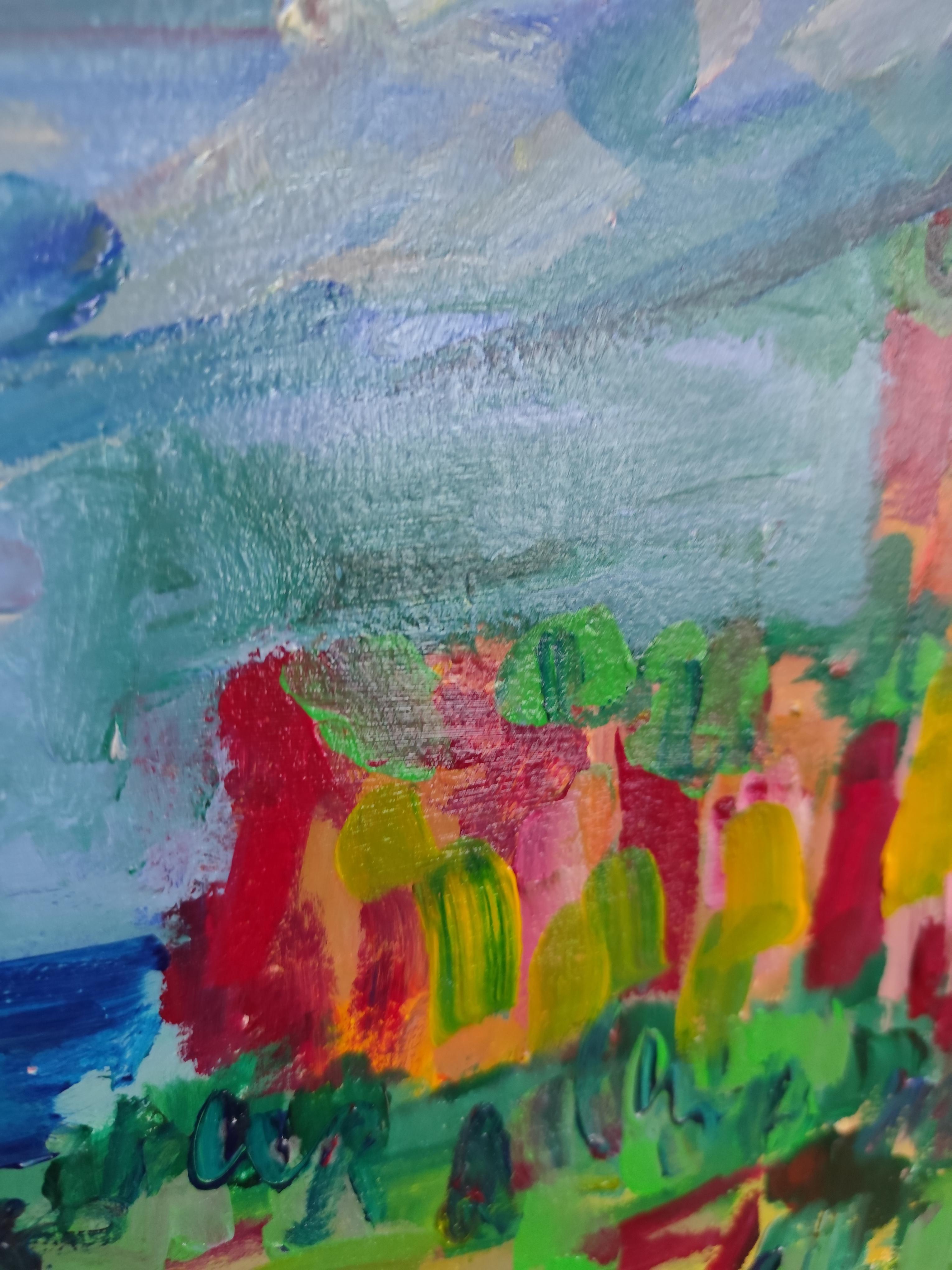 Pittura acrilica astratta di paesaggio espressivo su carta 