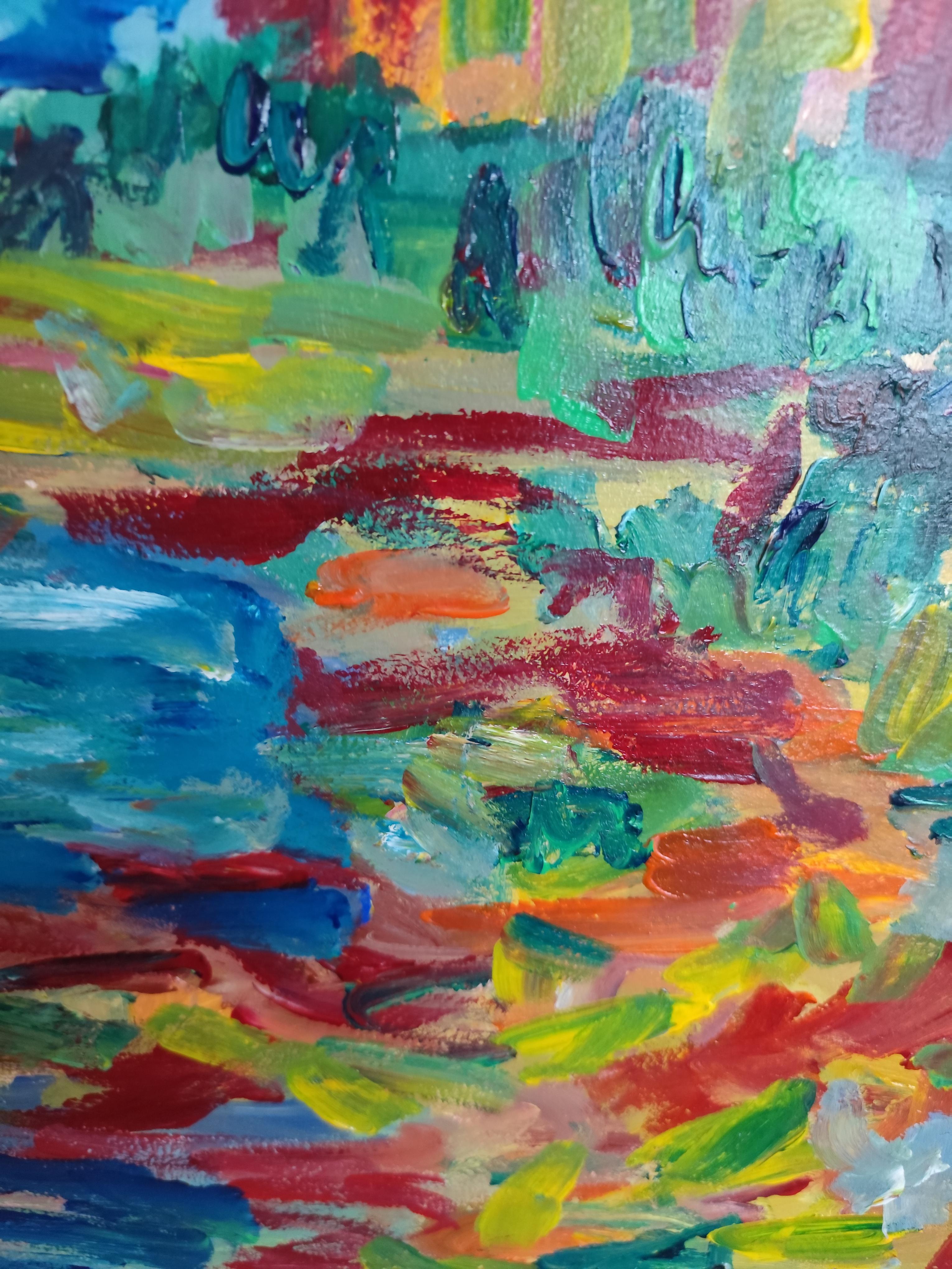 Pittura acrilica astratta di paesaggio espressivo su carta 