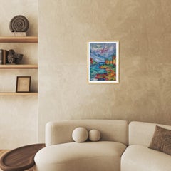 Pittura acrilica astratta di paesaggio espressivo su carta "My lovely place to be" (Il mio bel posto dove stare)