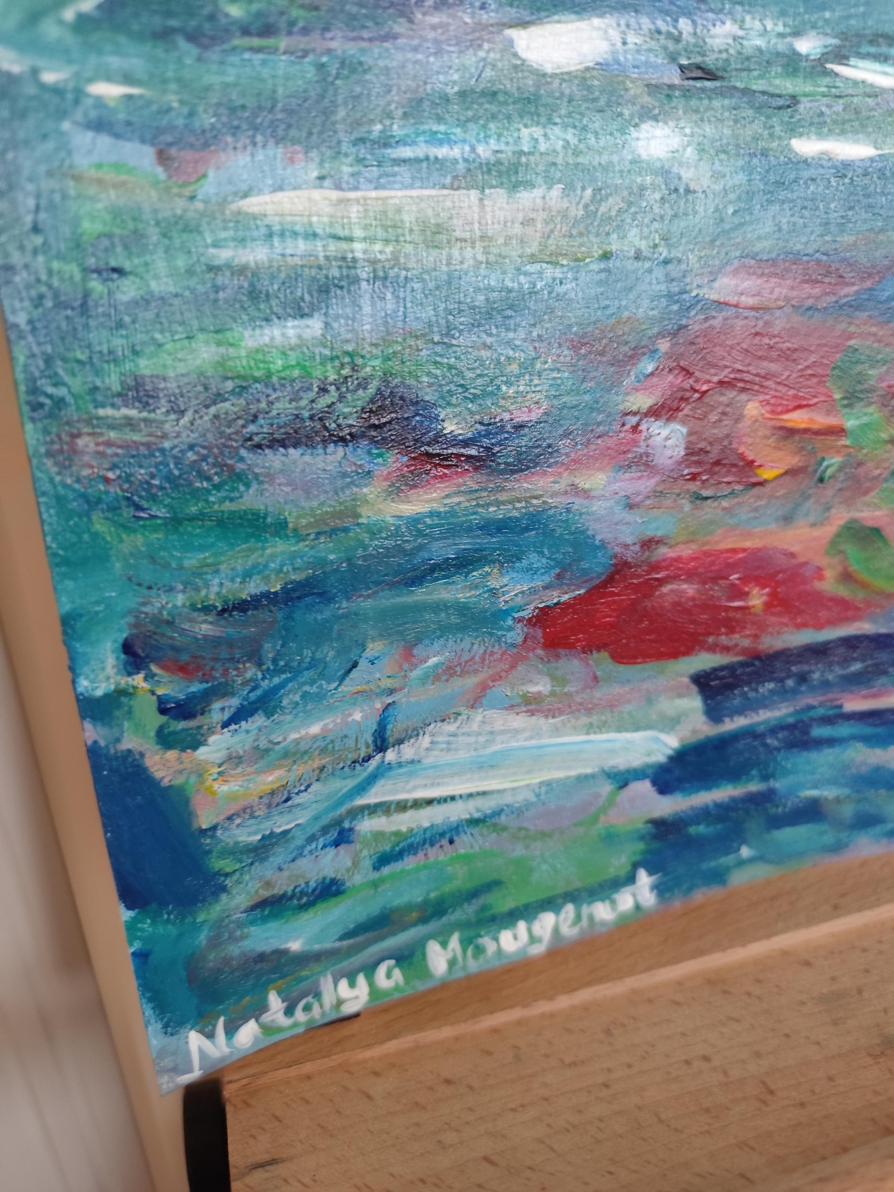Pittura acrilica astratta di paesaggio espressivo su carta 
