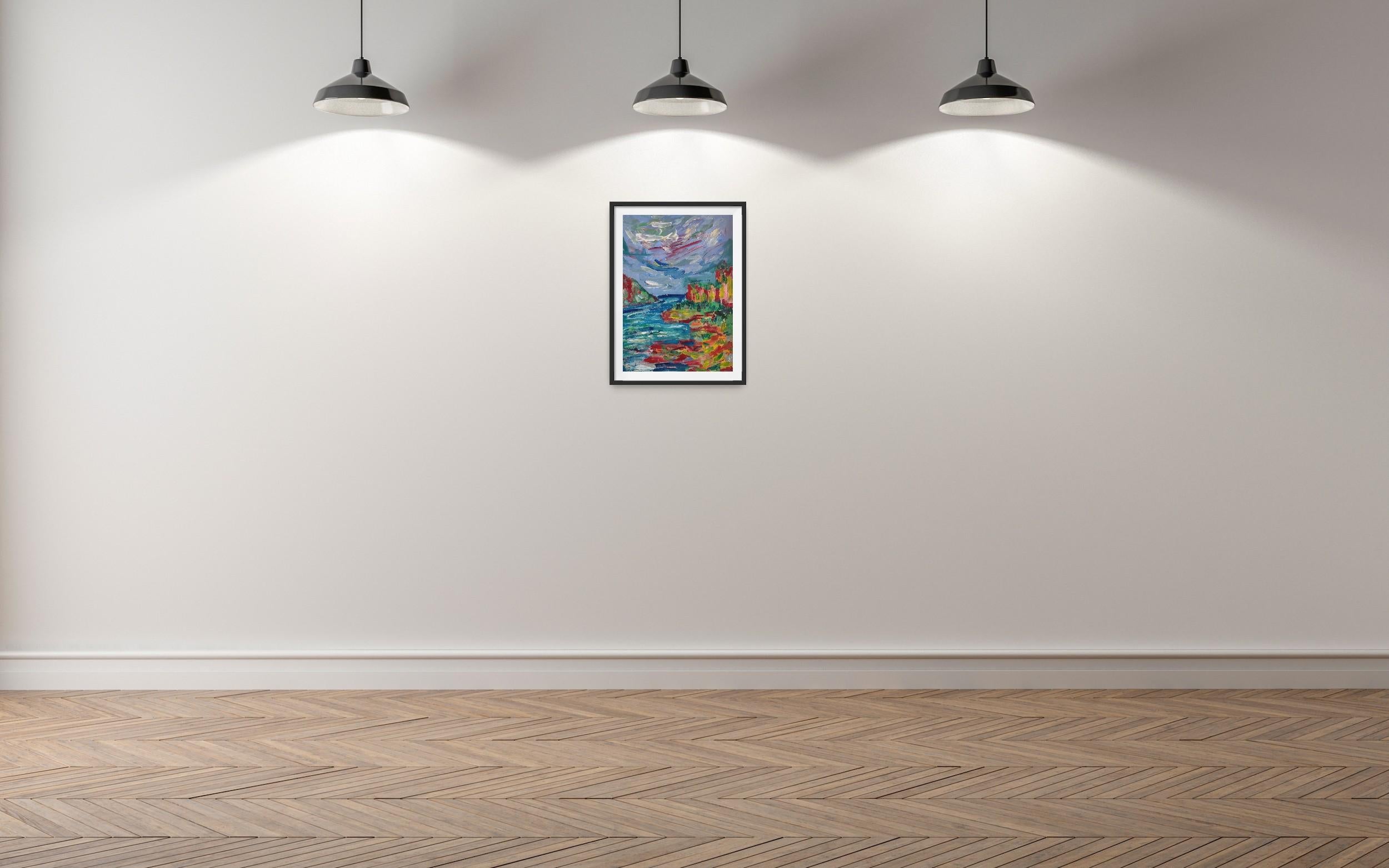 Pittura acrilica astratta di paesaggio espressivo su carta 