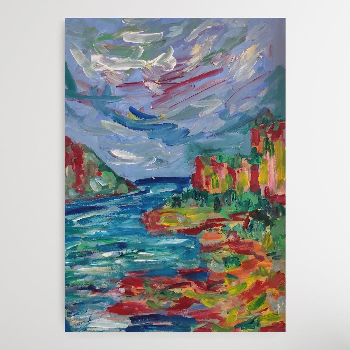 Pittura acrilica astratta di paesaggio espressivo su carta 