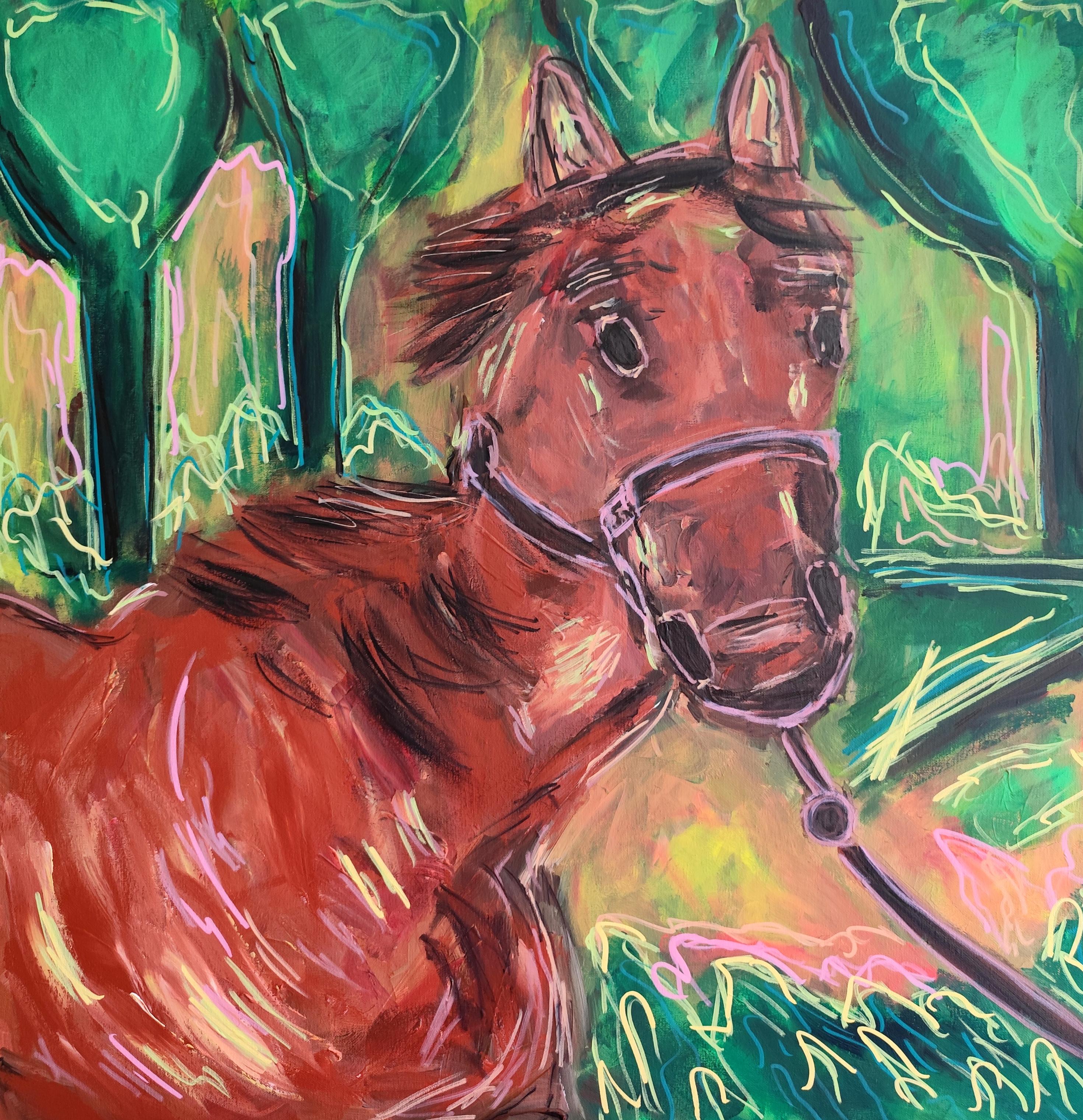 "New horizon" Contemporary animal horse painting acrylic on stretched canvas