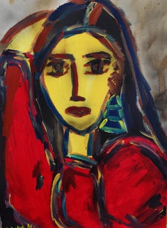 "Offene Flamme" Zeitgenössisches figuratives Frauenporträt Acrylmalerei auf Papier