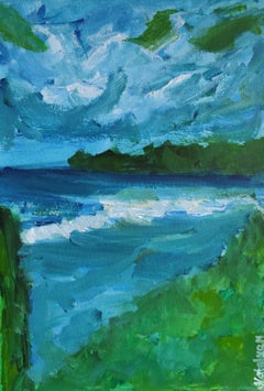 "Escapade paisible sur la plage" ( paysage de bord de mer nature peinture acrylique sur papier).