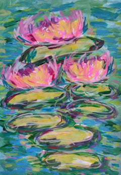 «Pink Silence»: cuadro impresionista abstracto de nenúfares inspirado en Monet