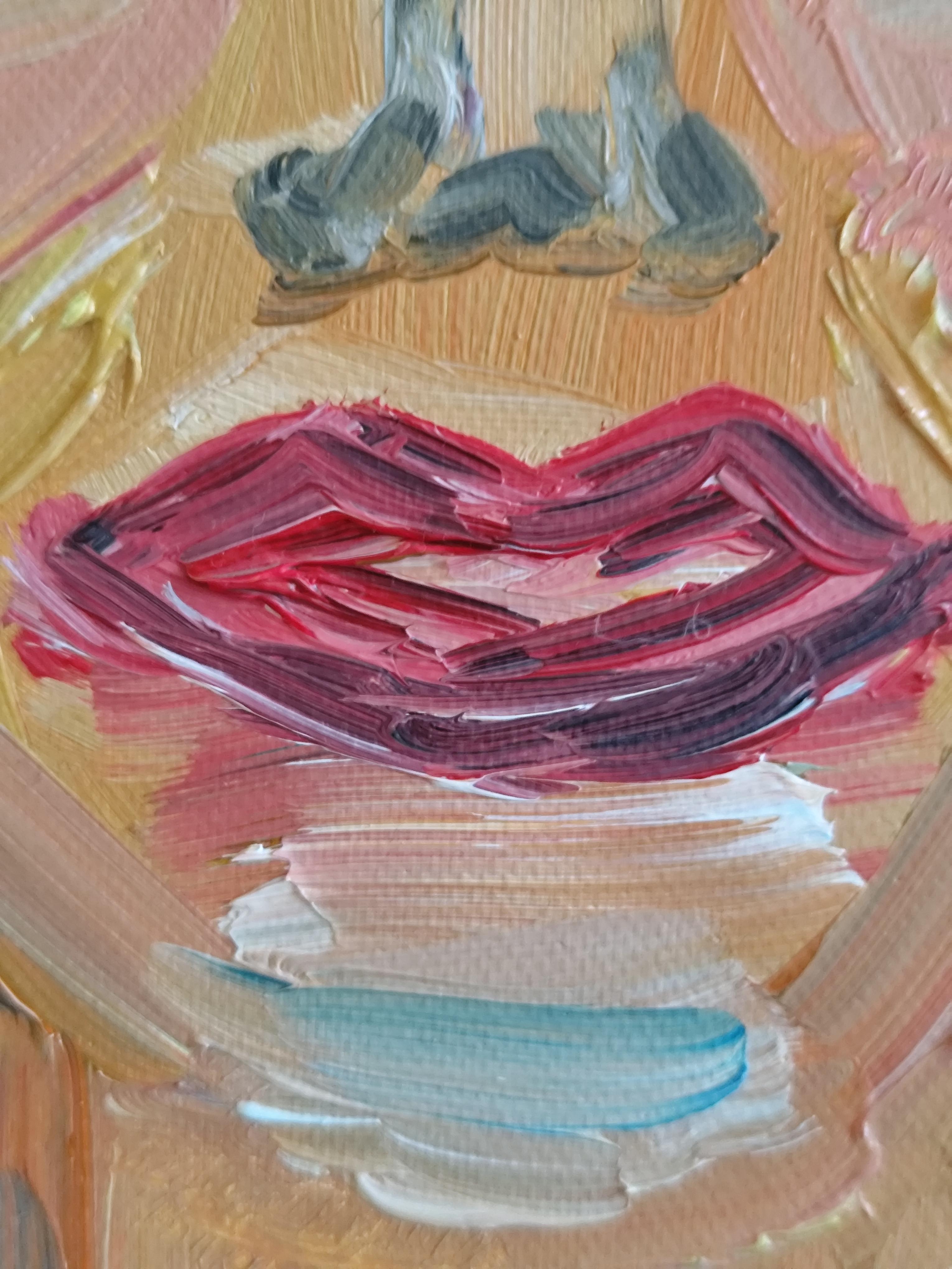 Retrato figurativo contemporáneo al óleo  de una mujer rubia sobre lienzo en venta 10
