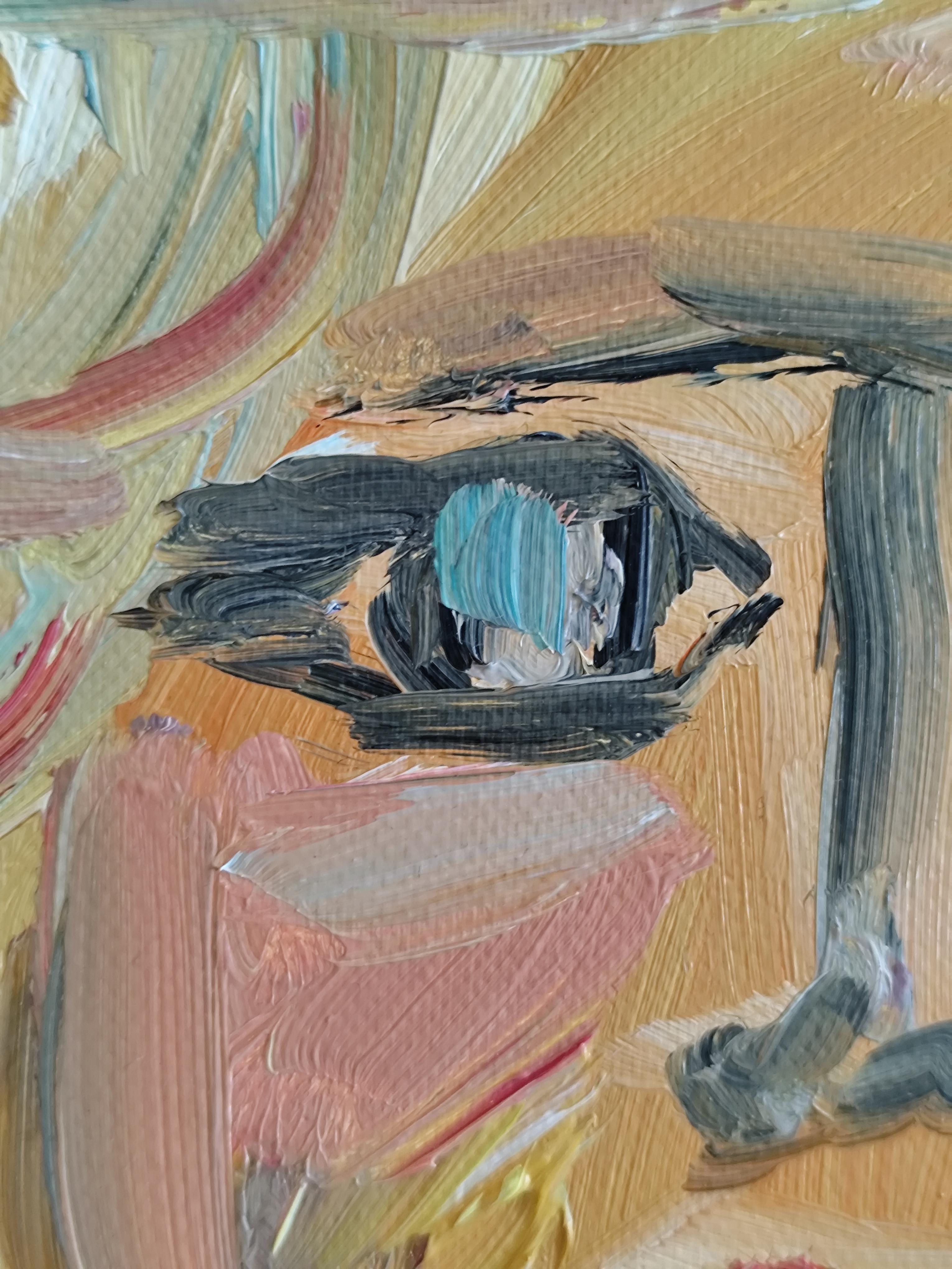 Retrato figurativo contemporáneo al óleo  de una mujer rubia sobre lienzo en venta 11