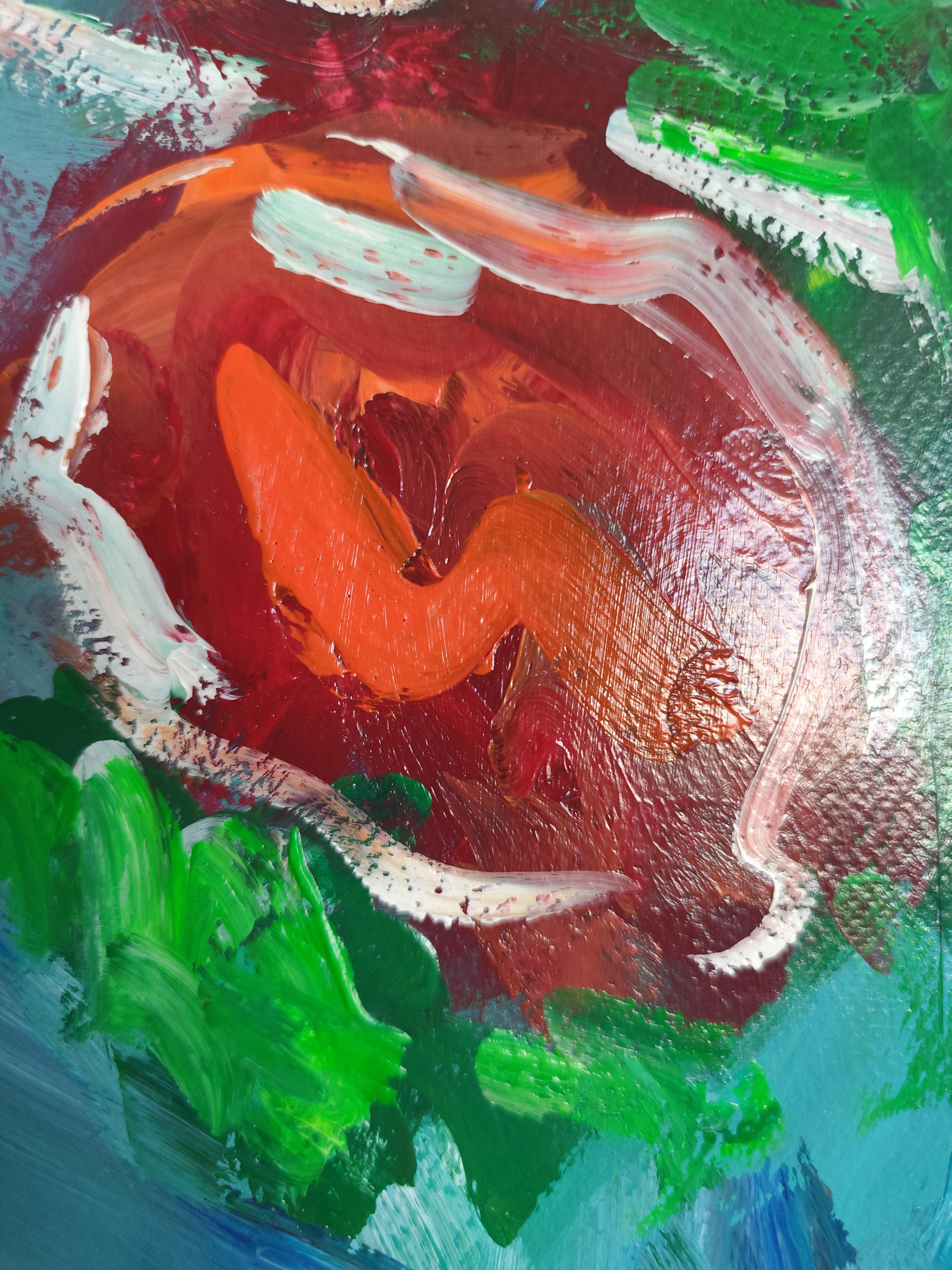 Impresionista pintura acrílica floral viva expresiva sobre papel 