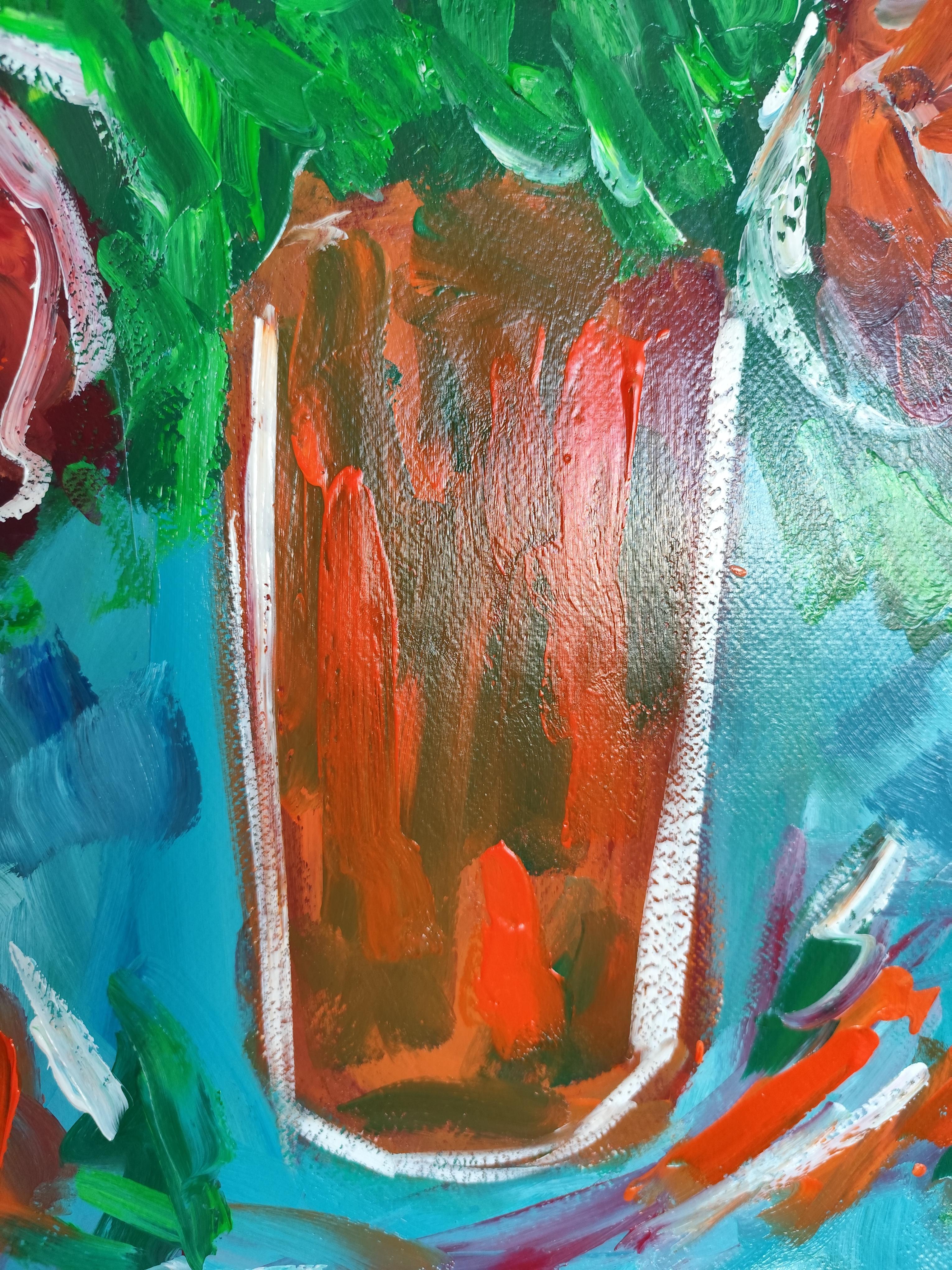 Impresionista pintura acrílica floral viva expresiva sobre papel 