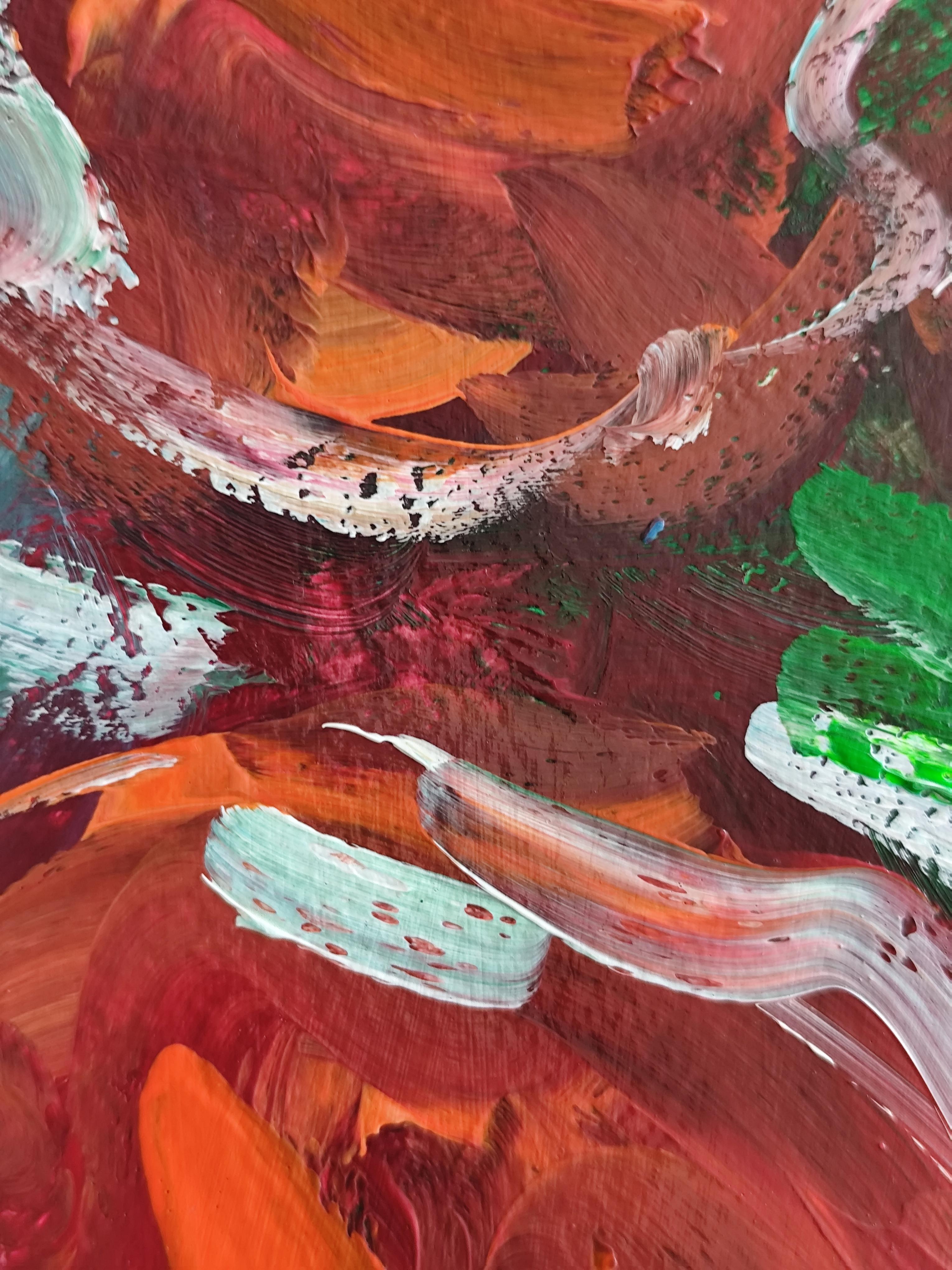 Impresionista pintura acrílica floral viva expresiva sobre papel 