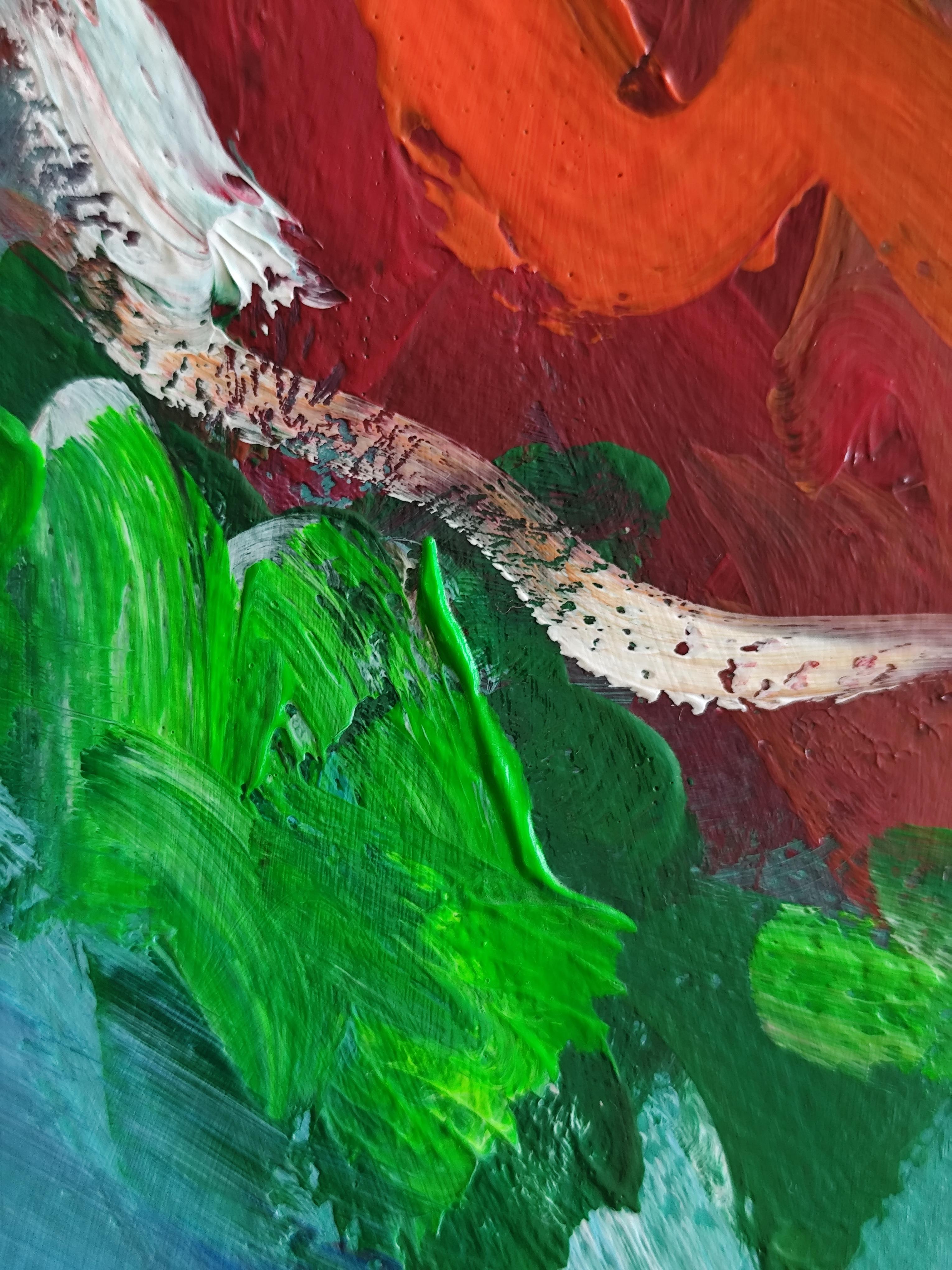 Impresionista pintura acrílica floral viva expresiva sobre papel 