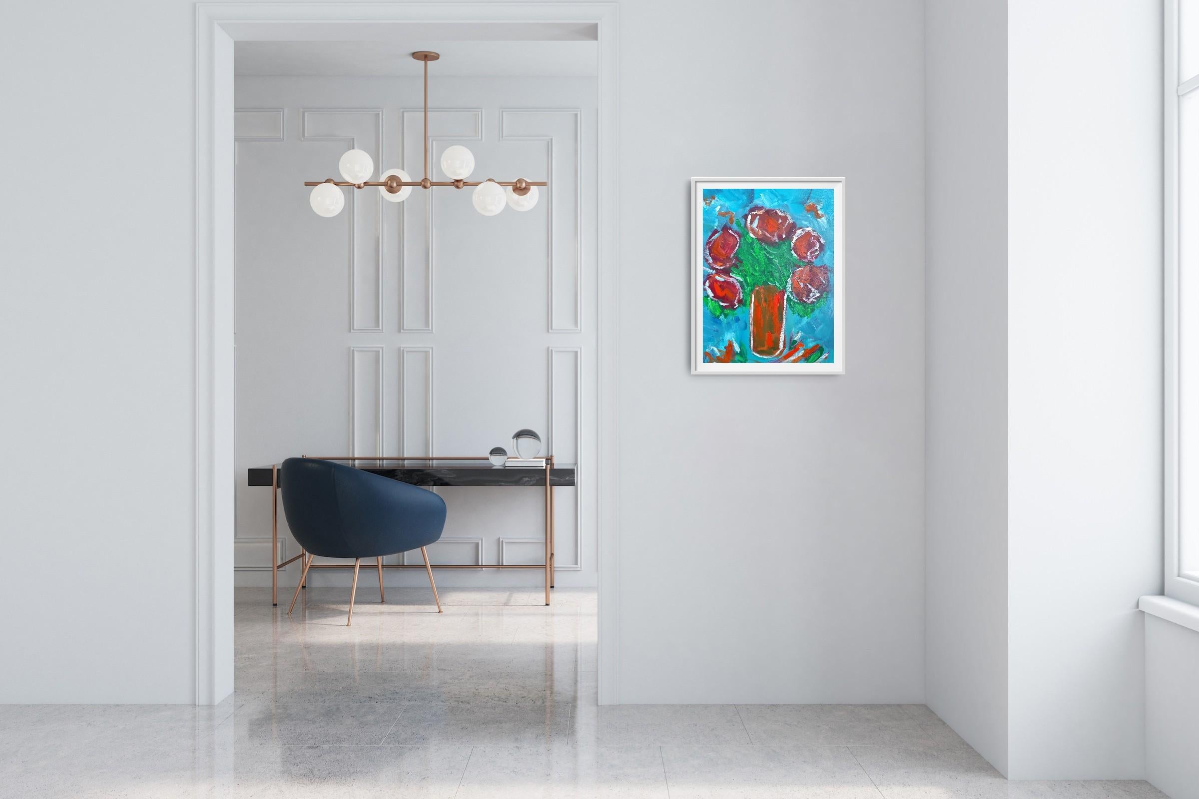 Impresionista pintura acrílica floral viva expresiva sobre papel 