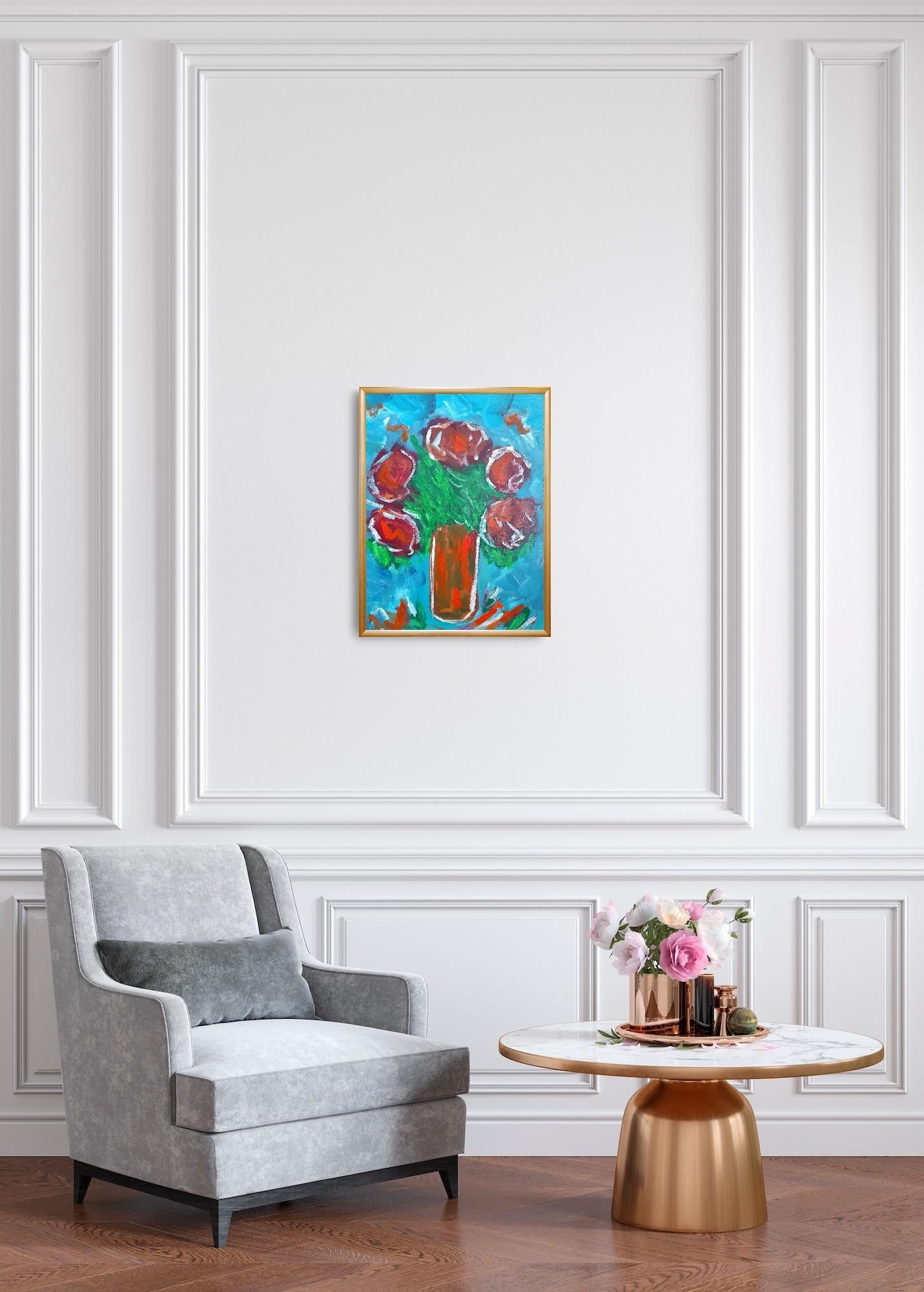 Impresionista pintura acrílica floral viva expresiva sobre papel 
