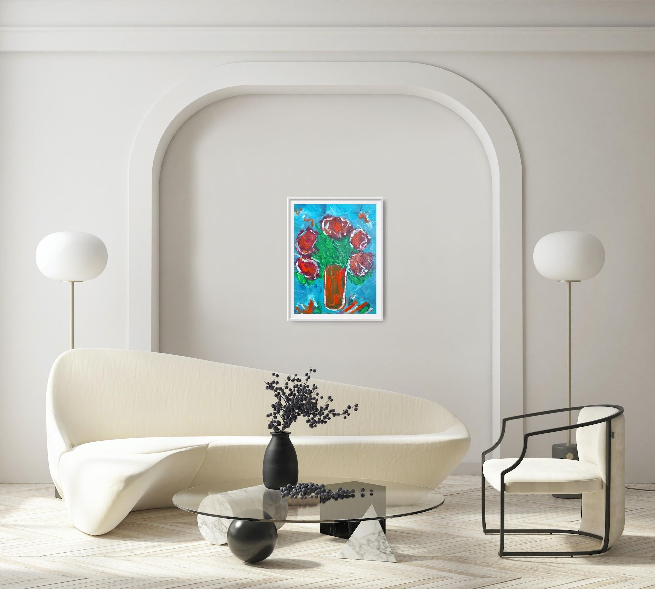 Impresionista pintura acrílica floral viva expresiva sobre papel 