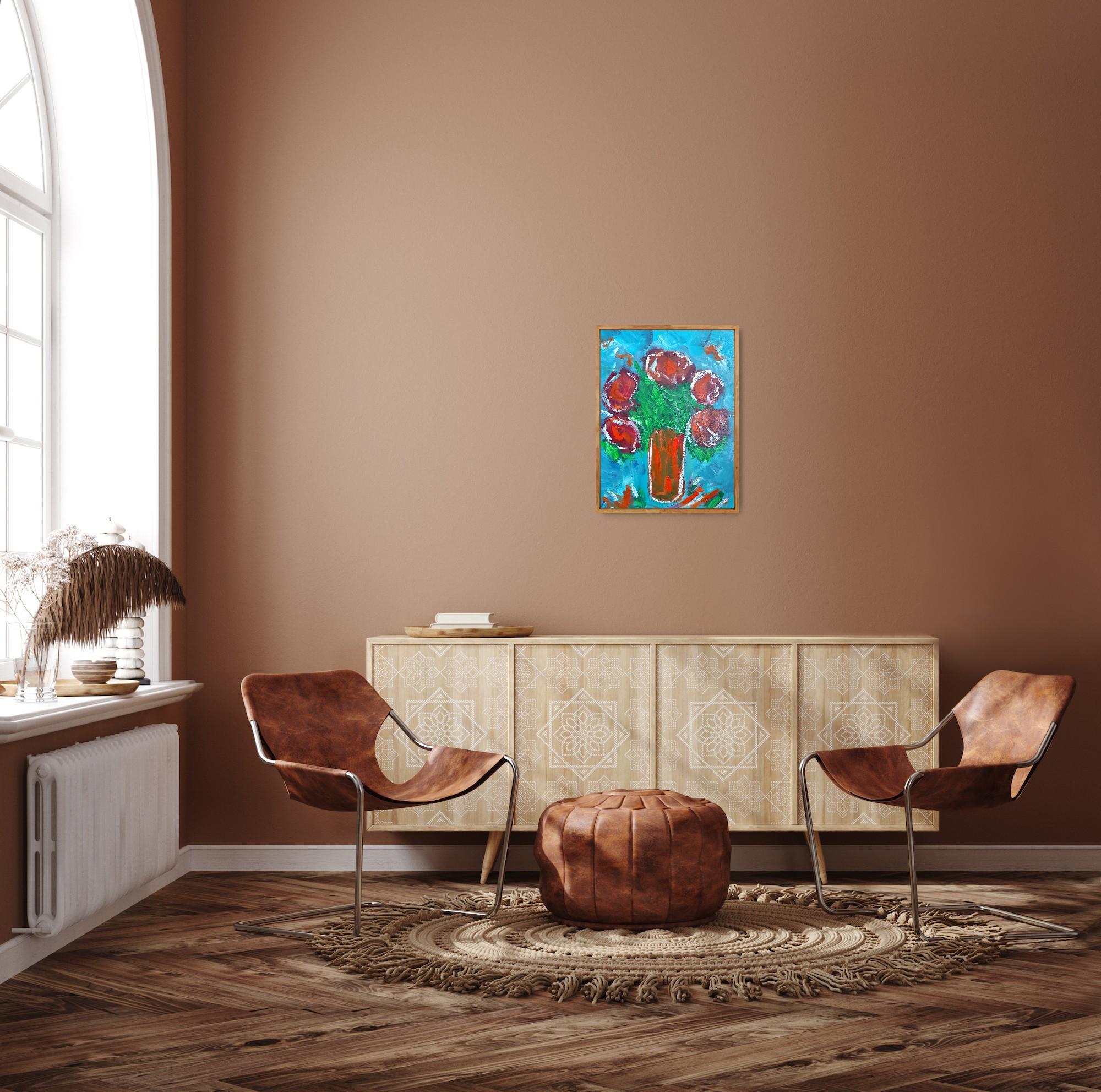 Impresionista pintura acrílica floral viva expresiva sobre papel 