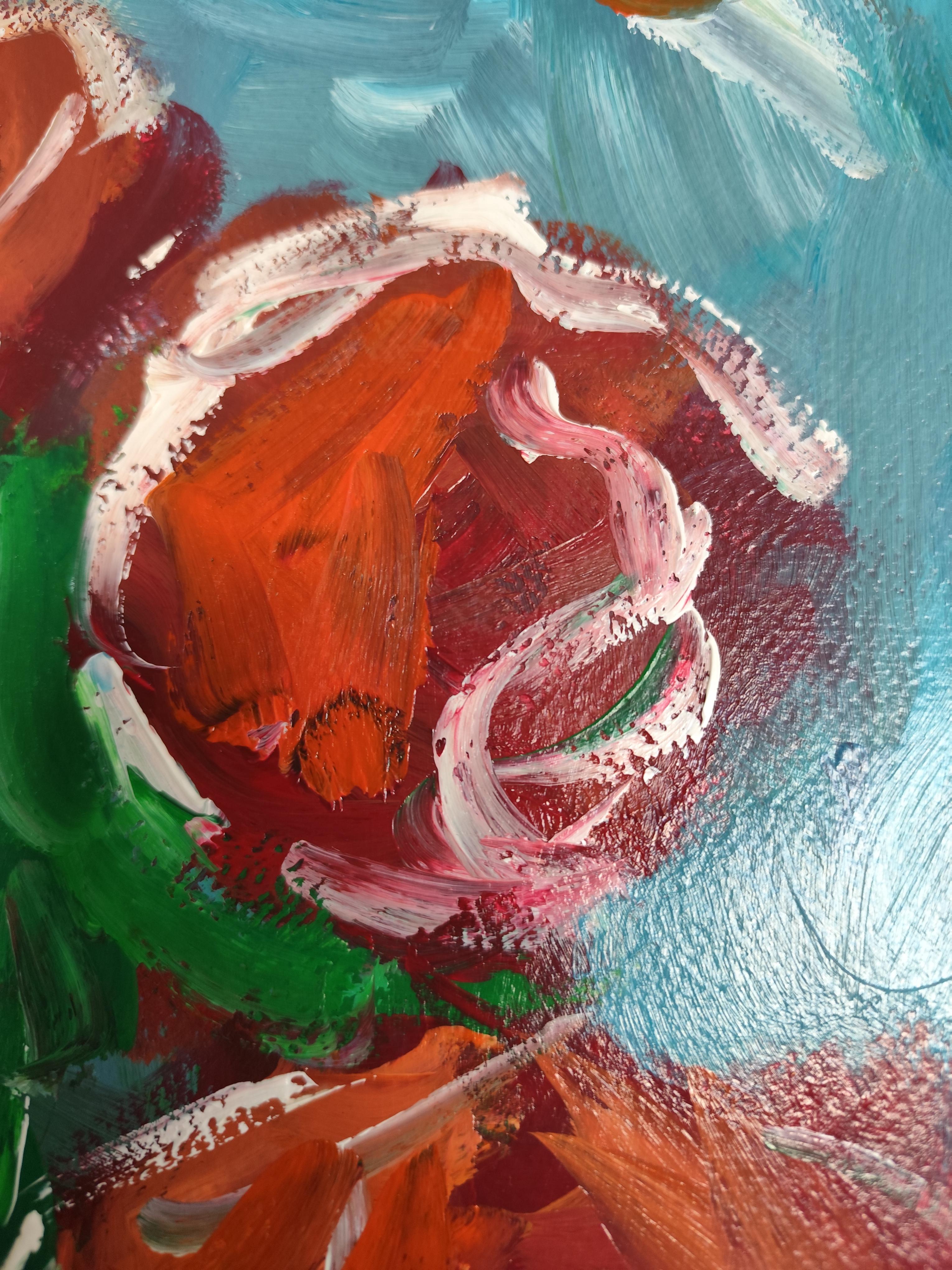Impresionista pintura acrílica floral viva expresiva sobre papel 