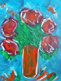 Impresionista pintura acrílica floral viva expresiva sobre papel "Rosas rojas"
